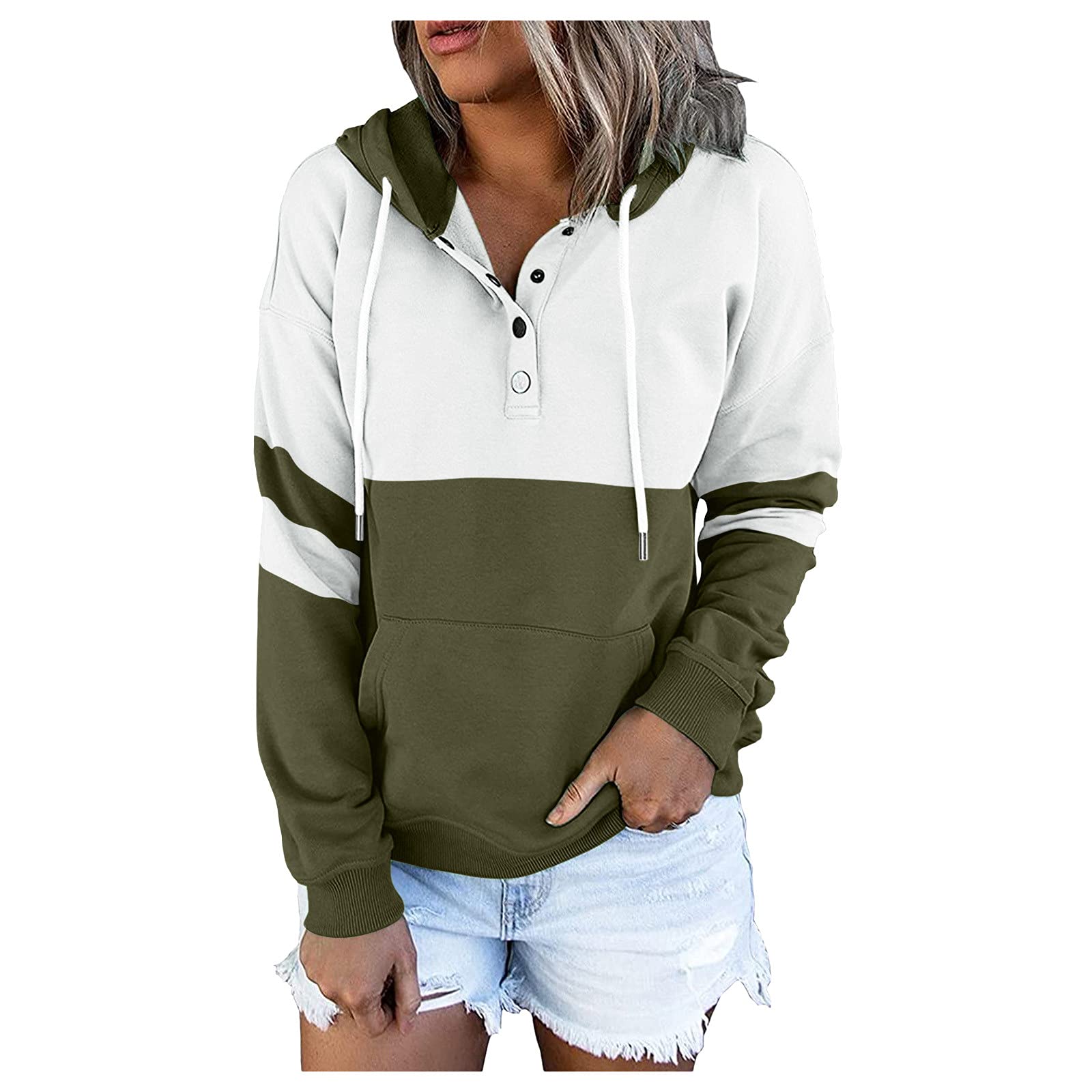Women's Casual Hooded Sweatshirt - Long Sleeve Pullover Hoodie with Drawstring & Pocket | Cozy Fall Crewneck Sweater | Perfect for Outdoor Activities, Lounge Wear & Street Fashion (Green)