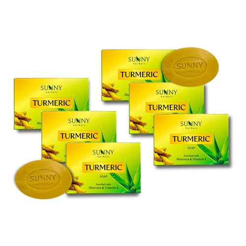 Organic Turmeric Soap for Glowing Skin - Antioxidant & Antiseptic Face & Body Cleanser - Reduces Acne, Dark Spots & Dead Skin Cells - 75g (Pack of 6) - Perfect for Daily Skincare Routine & Spa Treatments