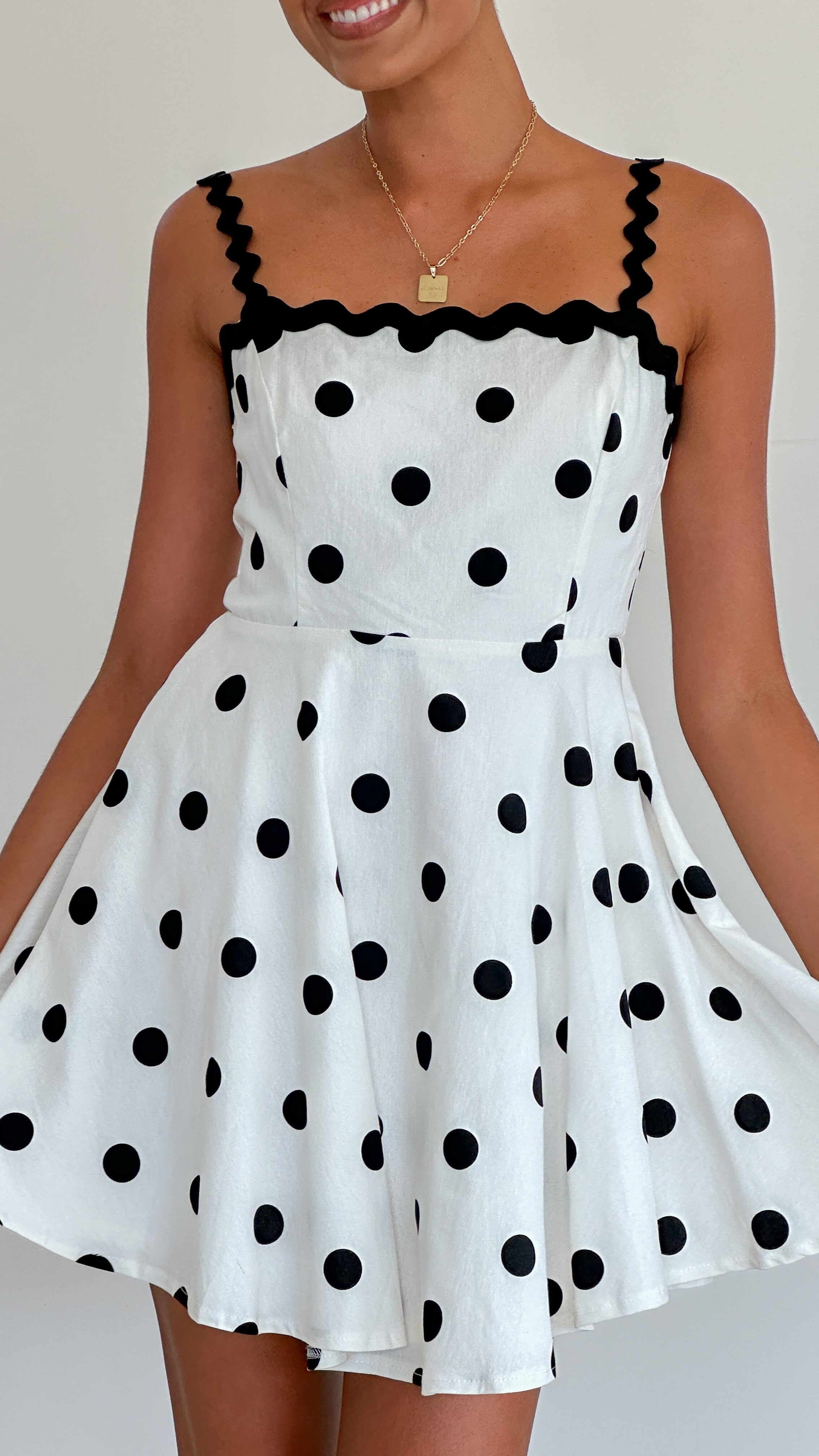 Lys Mini Dress for Women - White & Black Polka Dot Summer Party Cocktail Dress | Elegant Sleeveless Bodycon Dress for Night Out, Date Night, and Special Occasions