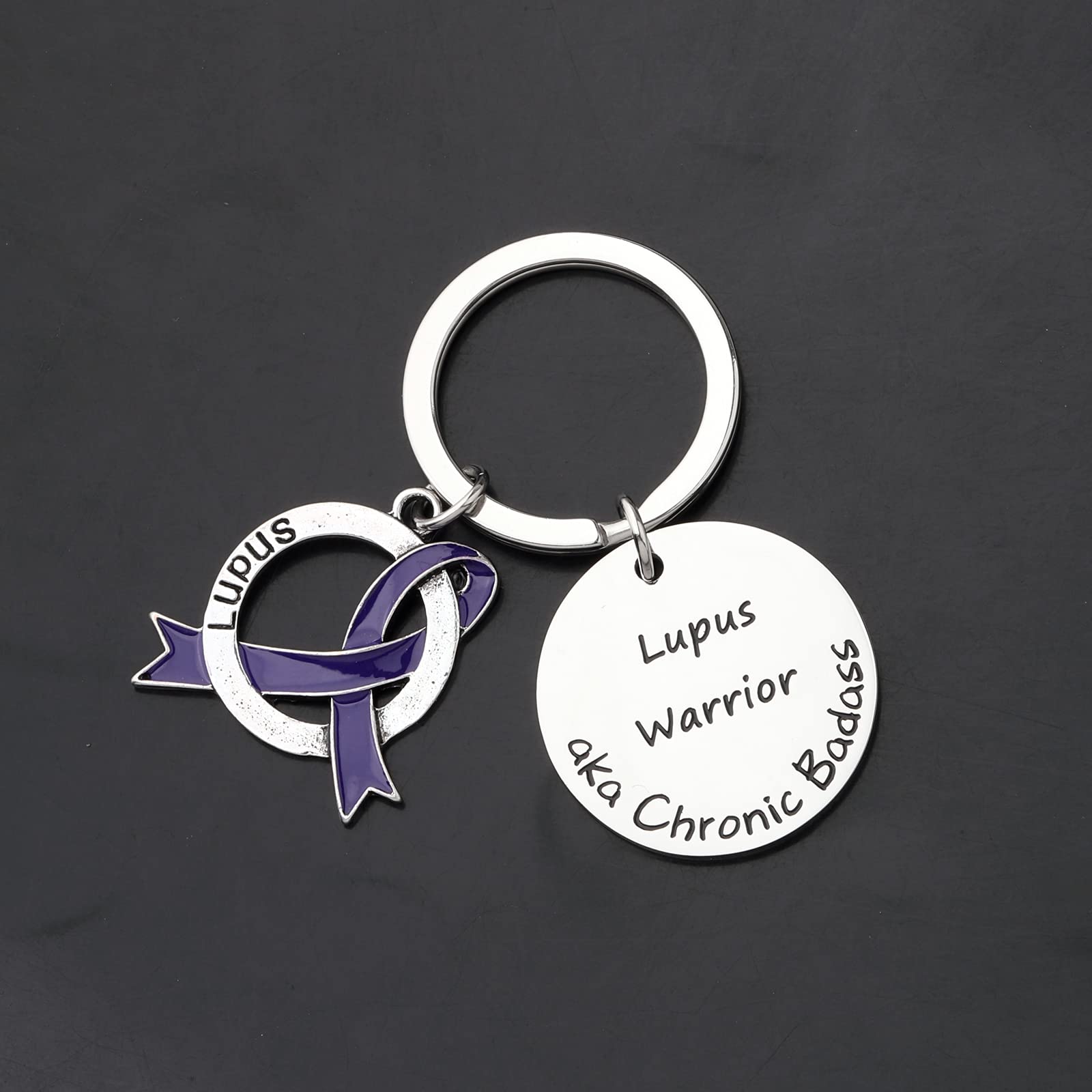 Lupus Awareness Purple Ribbon Keychain - Chronic Badass Warrior Gift for Women & Men - Support Lupus Disease Fighters - Perfect for Keyrings, Bags & Everyday Carry