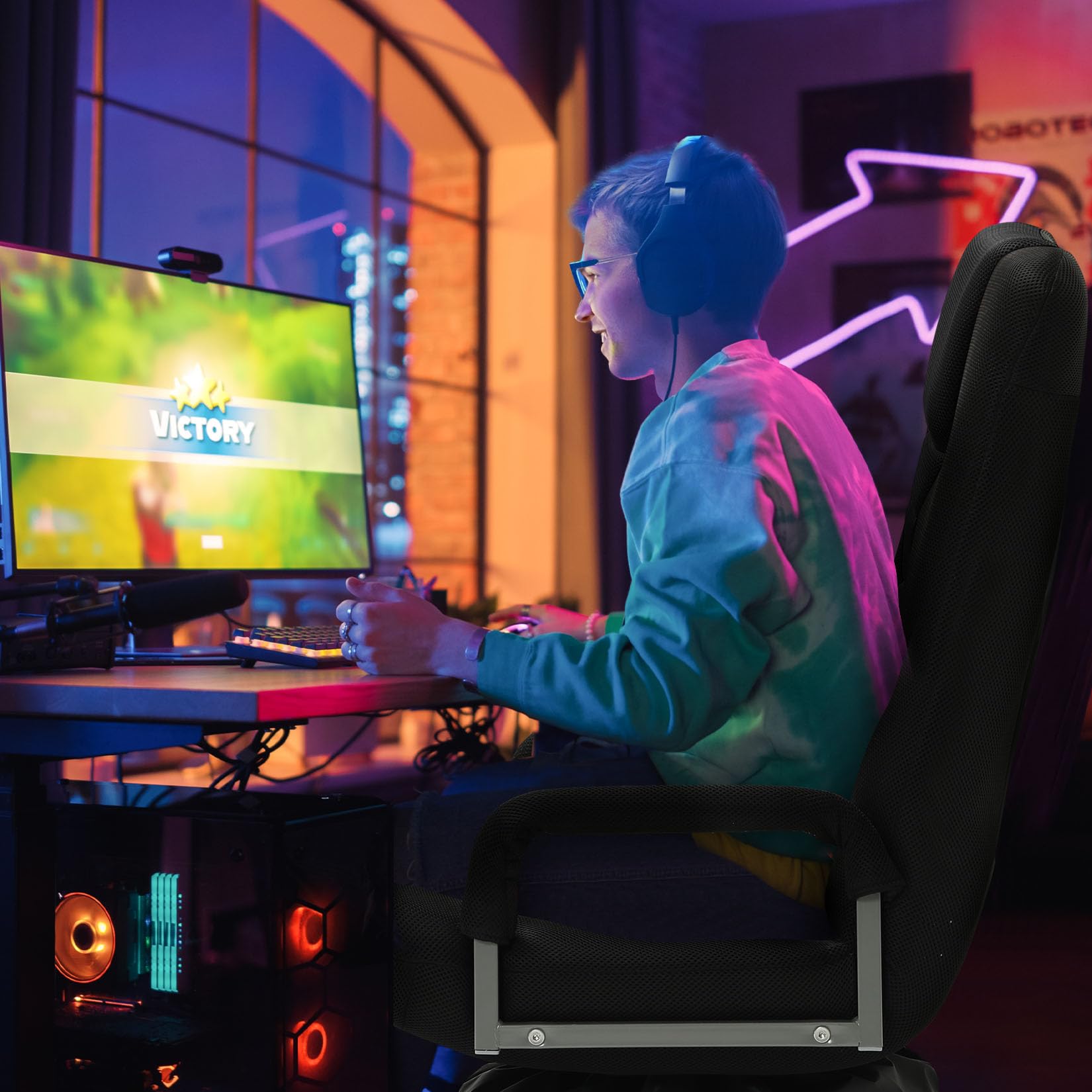 Ergonomic Swivel Gaming Chair with Lumbar Support & 6-Position Adjustable Backrest - Multi-Purpose Floor Chair for Video Games, TV Watching, Reading - Comfortable Seat for Adults & Kids (Black) - Perfect for Gaming Rooms, Home Theaters & Study Areas