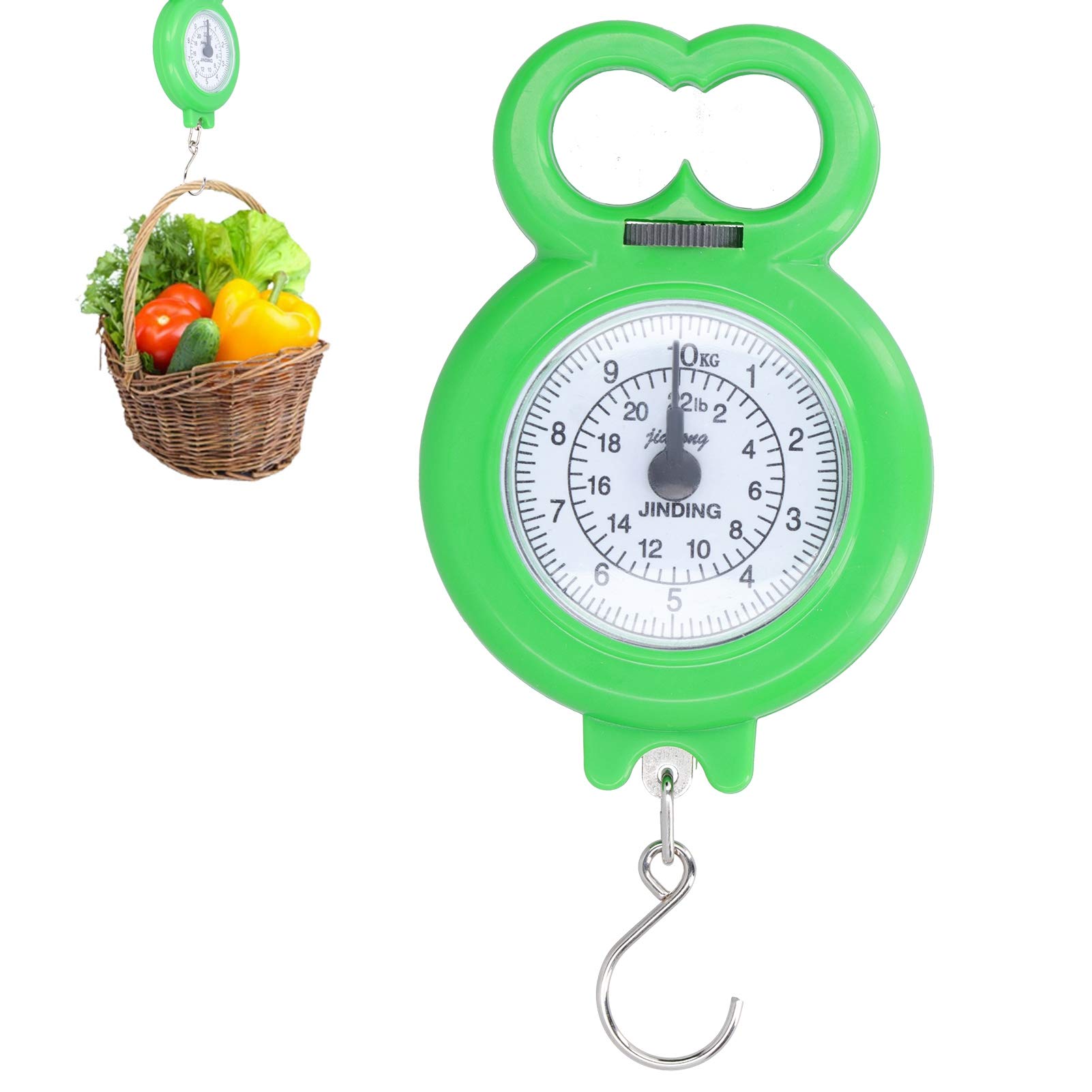 10kg/22lbs Portable Hanging Scale - Dual Scale Mini Mechanical Spring Weighing Device for Grocery Shopping, Travel & Fishing (Green) | Perfect for Farmers Market, Camping Trips and Outdoor Adventures