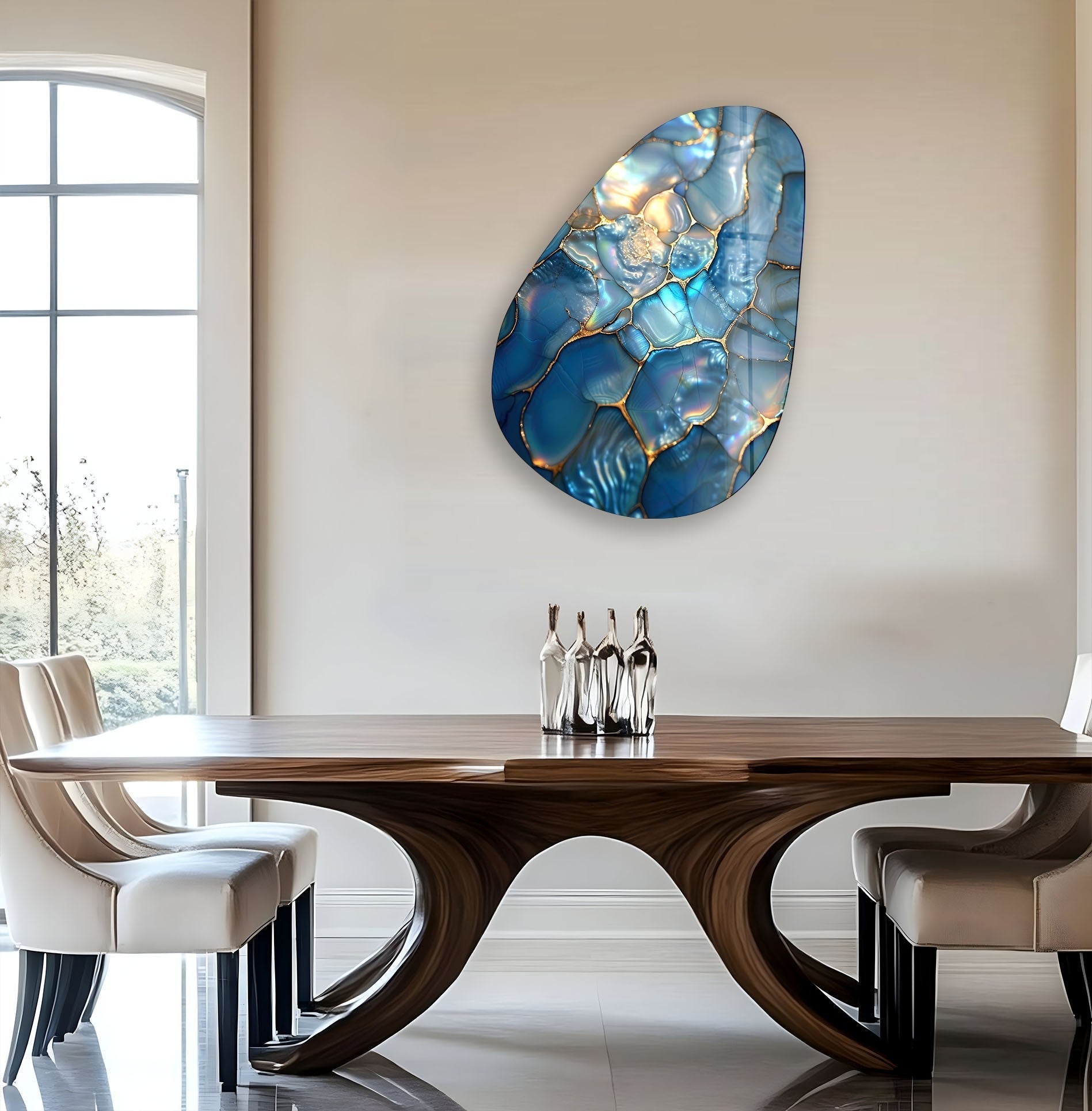 Modern Asymmetrical Oval Shiny Cracked Glass Wall Art - Elegant Home Decor for Living Room, Bedroom & Office