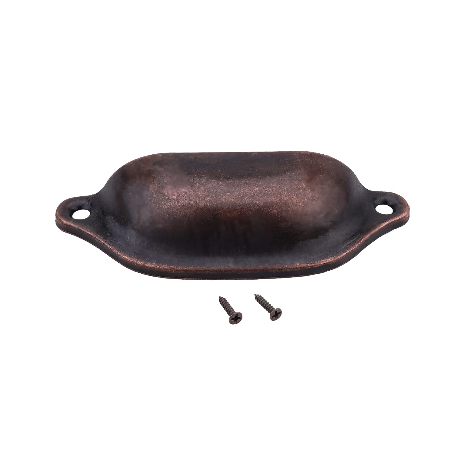 Vintage Iron Cup Pulls - Red Copper Tone for Dresser, Kitchen Cabinet & Closet Door (3.26