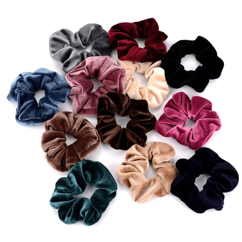 12 Pack Premium Velvet Hair Scrunchies - Soft Elastic Hair Bands for Women & Girls (Multicolor) - Perfect for Workouts, Yoga, and Everyday Styling