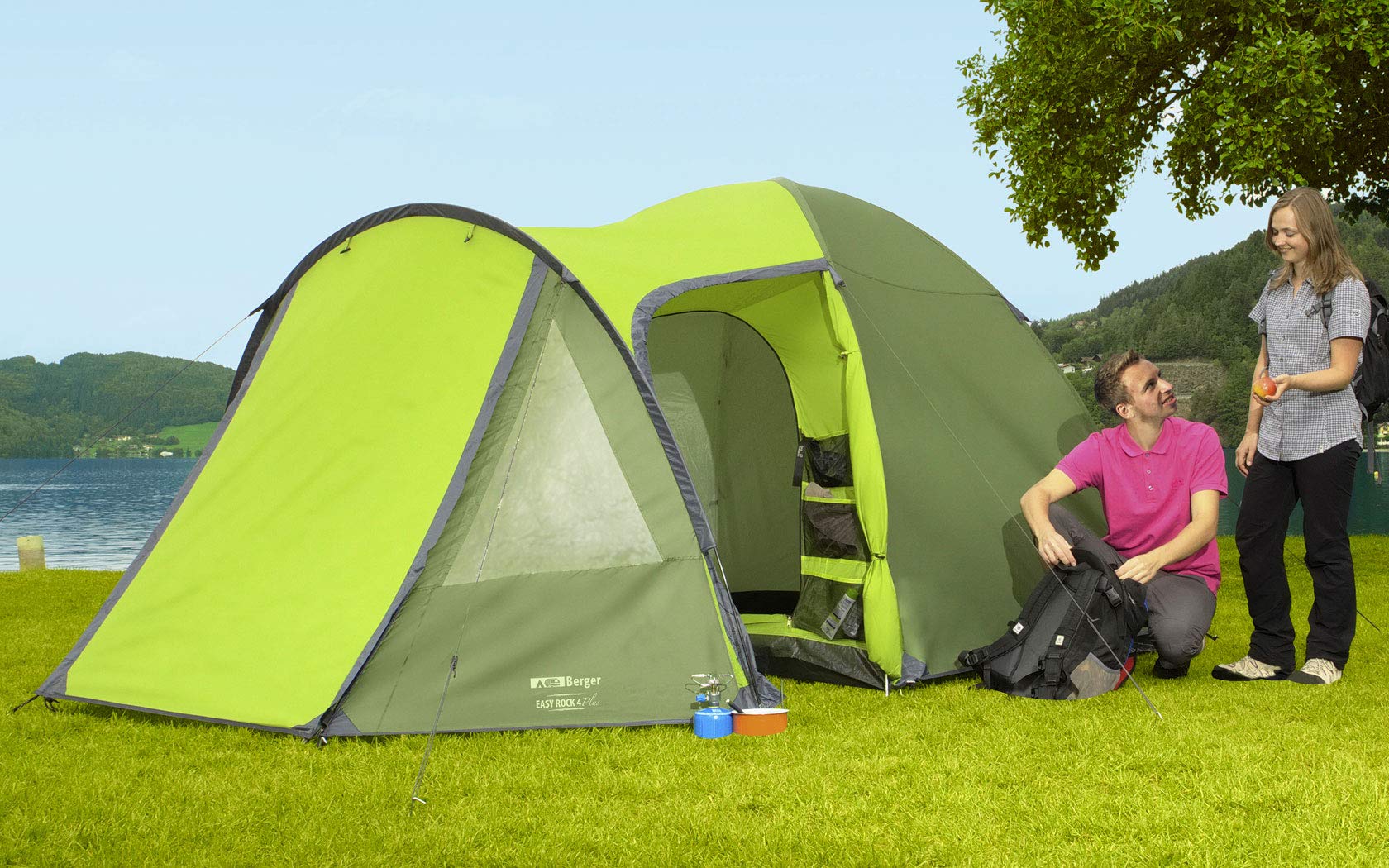 BERGER Easy Rock 4 Plus Dome Tent - 4 Person Waterproof Camping Tent for Outdoor Adventures | Lightweight & Compact with 3000mm Waterproof Rating | Perfect for Festivals, Backpacking, Family Camping Trips & Beach Outings