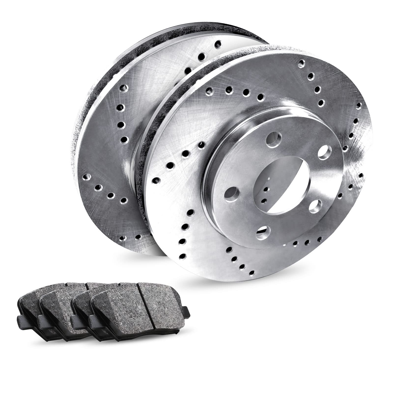 R1 Concepts Rear Brake Pads and Rotors Kit - Ceramic Brake Pads & Drilled Slotted Rotors - Compatible with 1988-1989 Merkur Scorpio | Smooth Stopping Power for Daily Commuting & Performance Driving