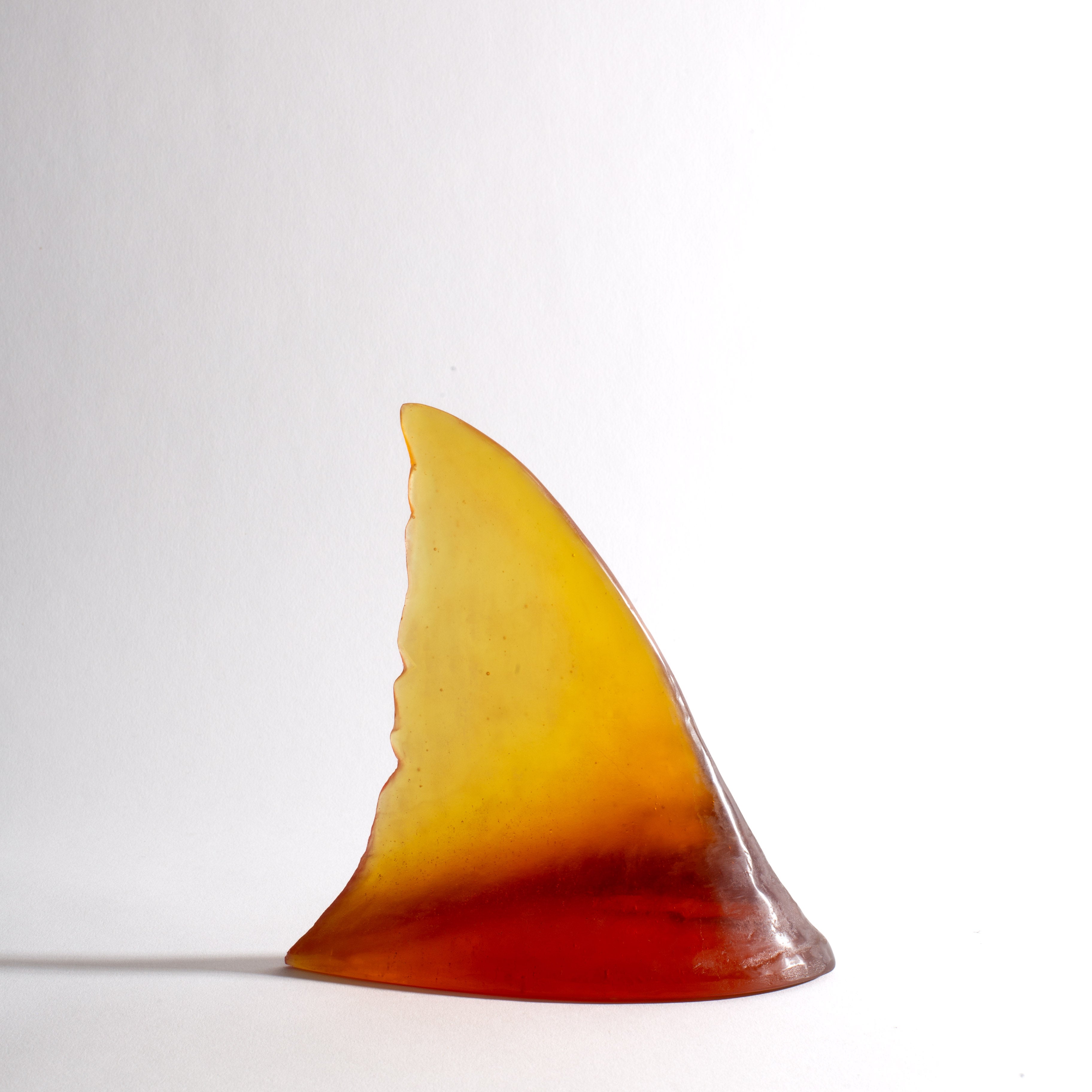 Handmade Orange Glass Shark Fin Sculpture - Unique Home Decor Art Piece by Luke Jacomb Studio | Perfect for Modern Living Room, Office Desk, or Coastal Themed Interior Design