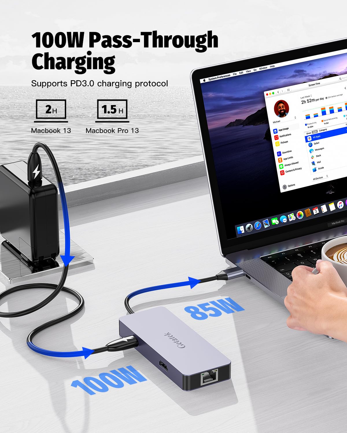6-in-1 USB C Hub with Ethernet, 4K HDMI, 3 USB 3.0 Ports & 100W PD Charging - Compatible with MacBook, Dell, Lenovo, iPhone 15/Pro Max - Perfect for Work, Travel & Home Office Connectivity