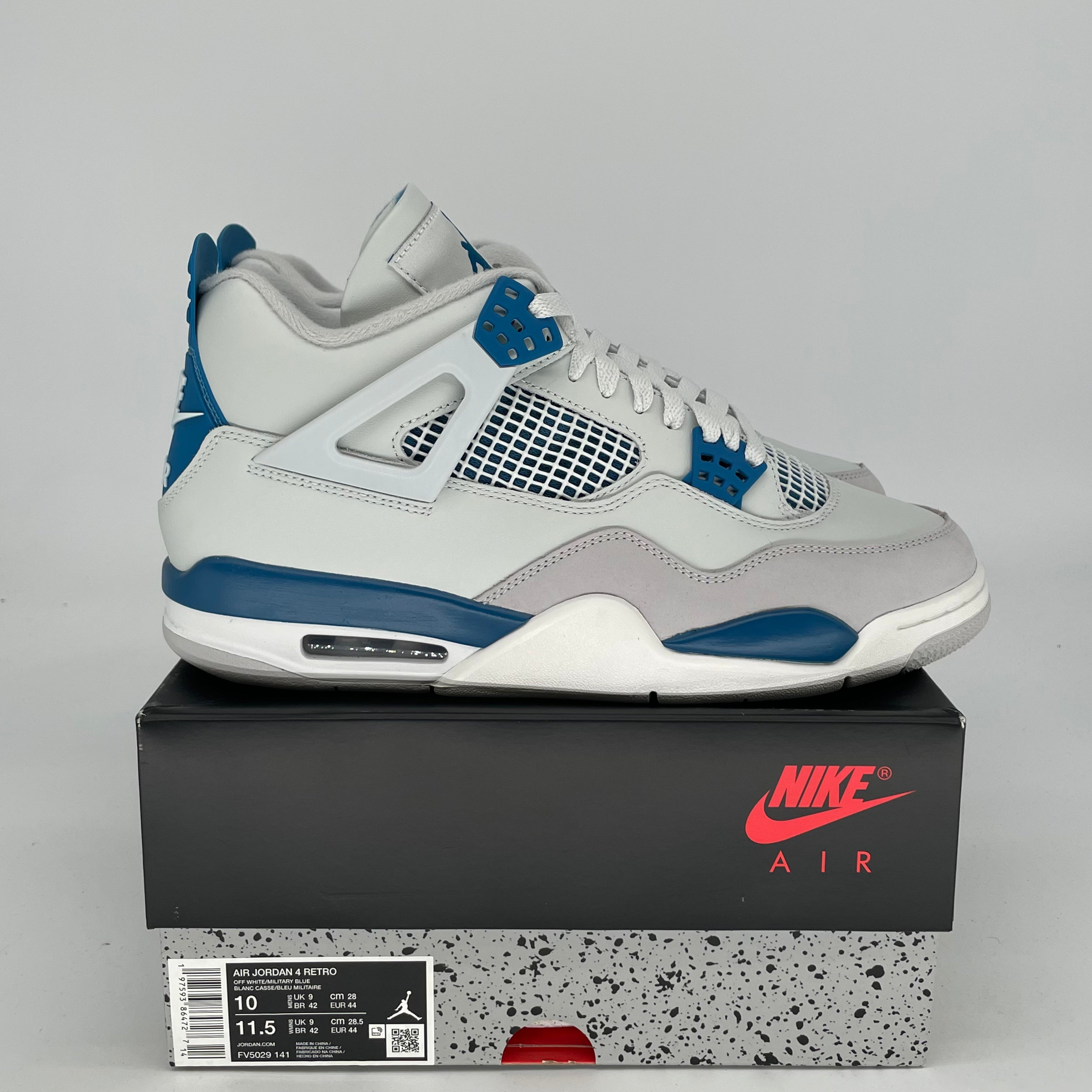 Original Air Jordan 4 Retro 'Military Blue' Men's Size 10 / Women's Size 11.5 - FV5029-141 | Authentic Basketball Sneakers for Sports & Streetwear Fashion