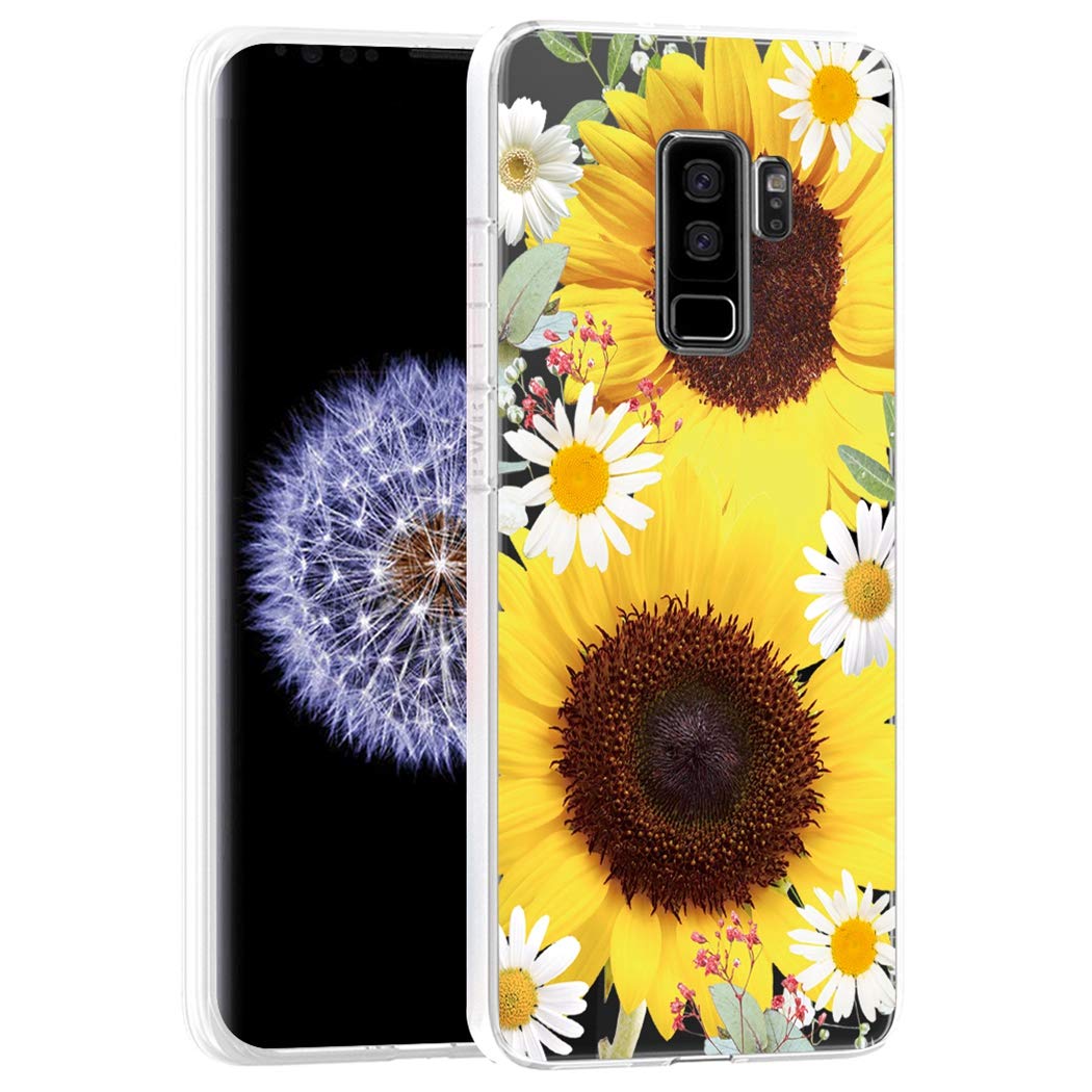 Samsung Galaxy S9 Plus Phone Case - Clear Soft TPU Shockproof Protective Cover for Women & Girls | Trendy Sunflower Design | Perfect for Everyday Use, Work & Travel