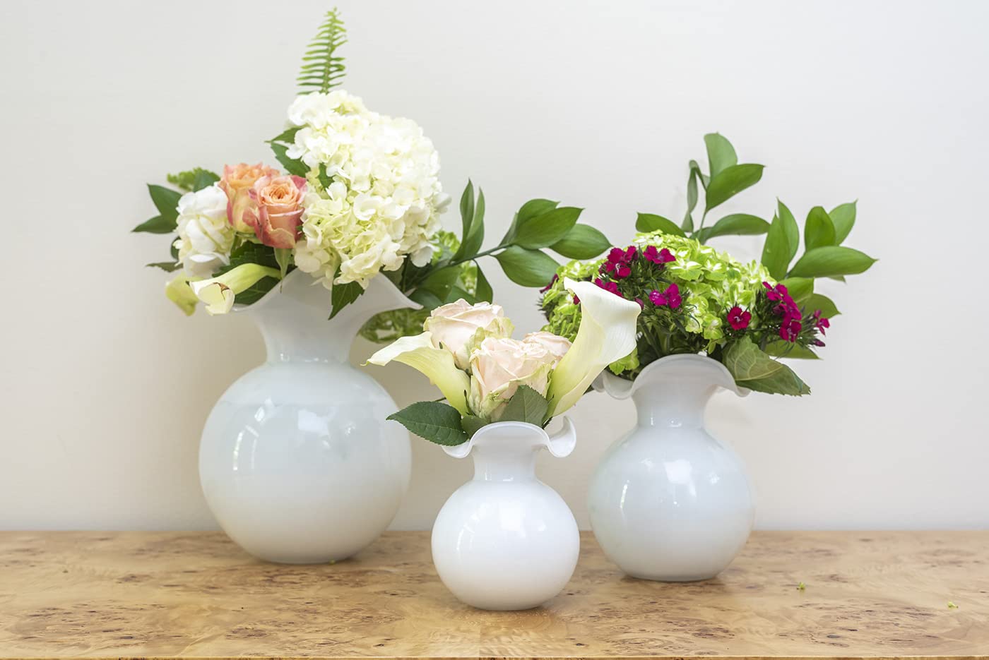 Vietri Hibiscus Glass White Medium Fluted Vase - 10 Inch Italian Mouth Blown Vase for Dining Table, Entryway & Home Decor - Perfect for Floral Arrangements and Elegant Centerpieces