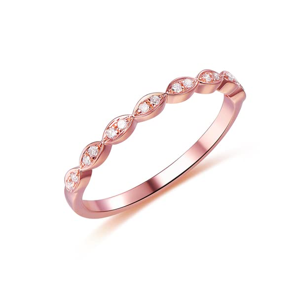 14K Solid Rose Gold Pave Diamond Wedding Band - Vintage Half Eternity Ring for Women, Anniversary Gift for Her, Bridal Jewelry, Perfect for Engagement, Wedding & Special Occasions