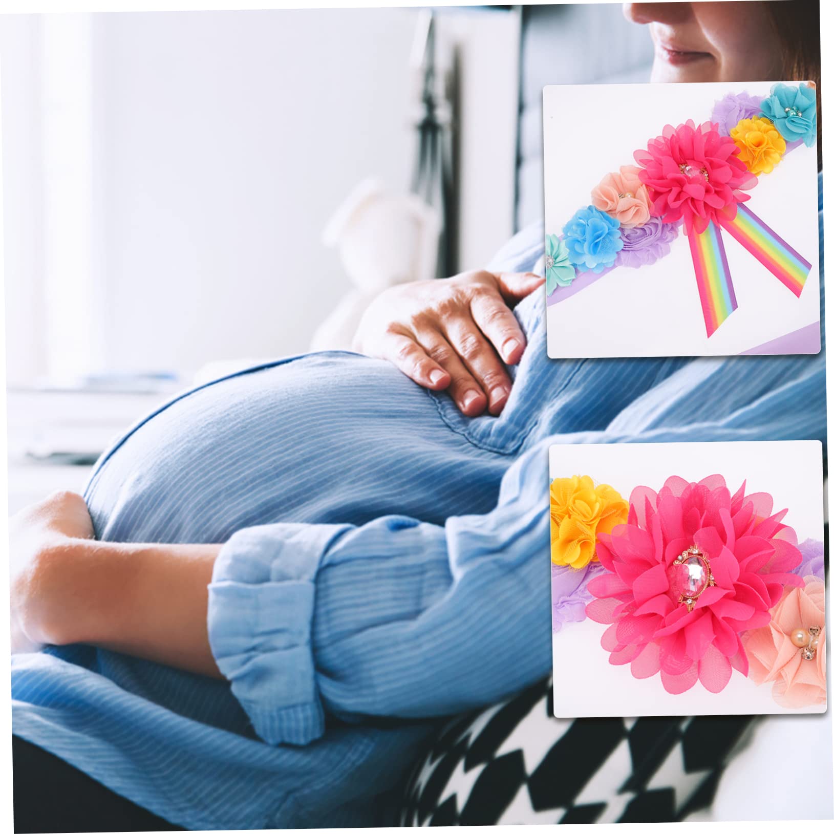 ORFOFE Maternity Belly Band & Flower Sash Set - Gender Reveal, Baby Shower Accessories for Pregnant Women - Comfortable Pregnancy Support for Everyday Wear & Special Occasions