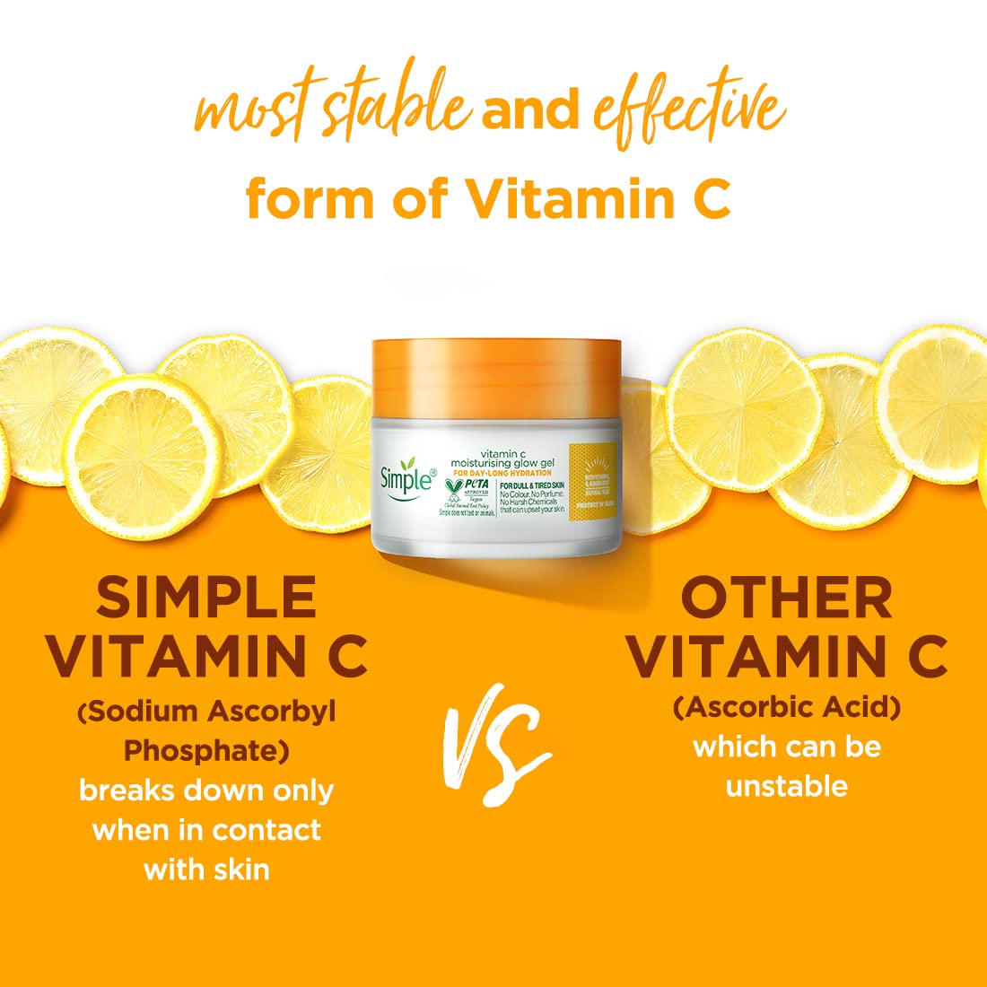 Simple Protect N Glow Vitamin C Moisturising Glow Gel with Yuzu Lemon - 40g | Fragrance-Free, Paraben-Free & Hypoallergenic | For All Skin Types Including Sensitive Skin | Brightening & Hydrating Face Moisturizer for Day & Night Use