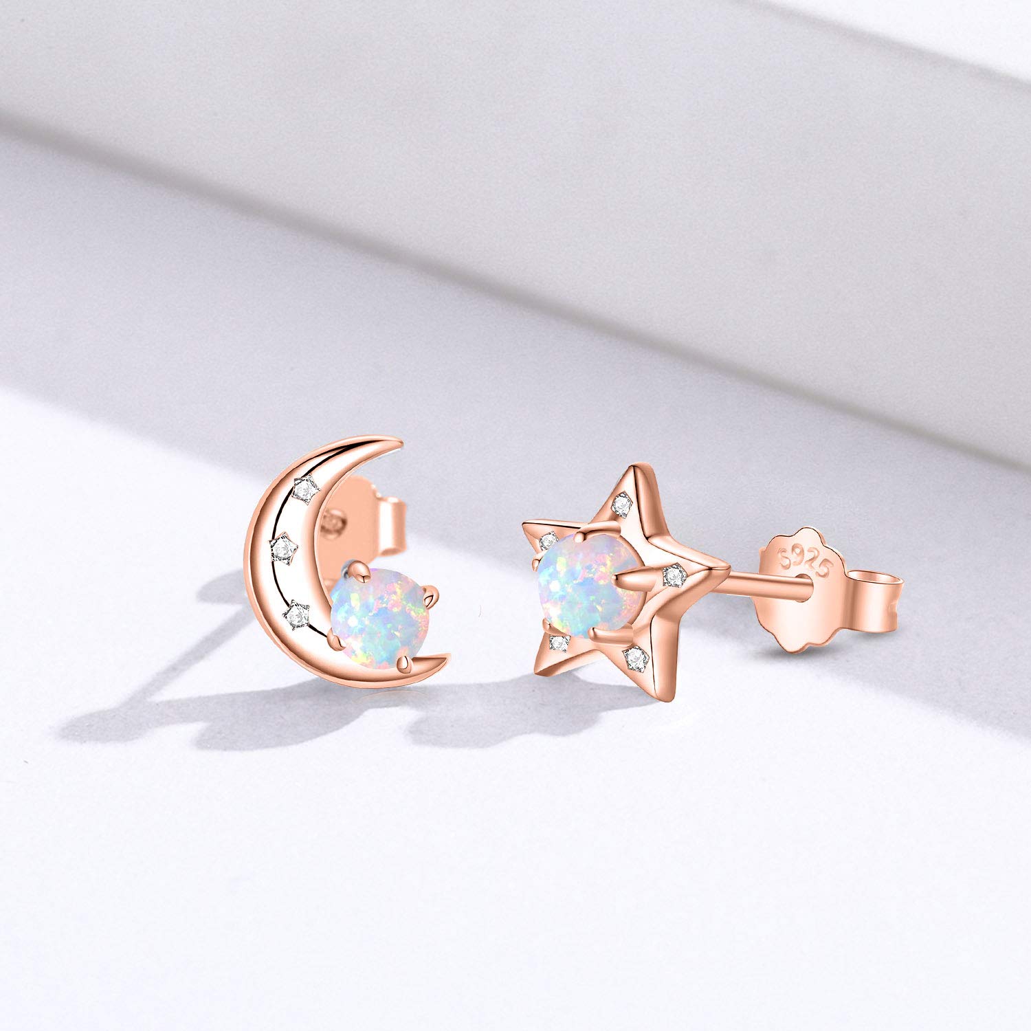 925 Sterling Silver Opal Moon and Star Stud Earrings for Women | Hypoallergenic Tiny Jewelry Gift for Sensitive Ears | Perfect for Everyday Wear, Date Nights & Special Occasions