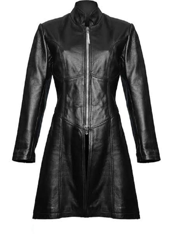 Olly & Ally Women's Black Leather Steampunk Trench Coat | Vintage Gothic Fashion Jacket for Cosplay, Halloween & Alternative Style Outfits