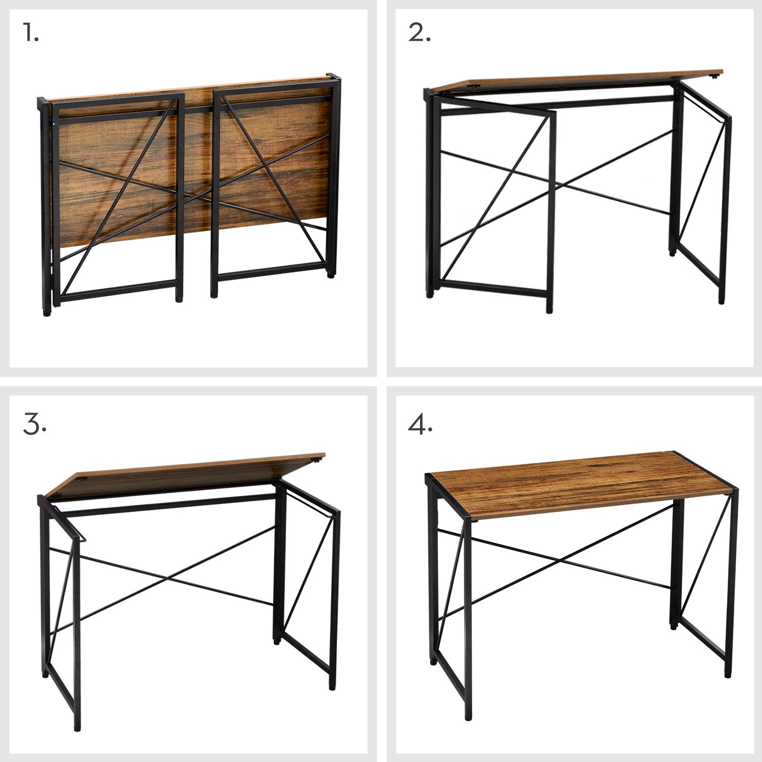 Modern Small Computer Folding Desk for Home Office - 39 Inch Rustic Brown Compact Writing Table | Space-Saving Study Desk for Small Apartments, Dorm Rooms & Workspaces