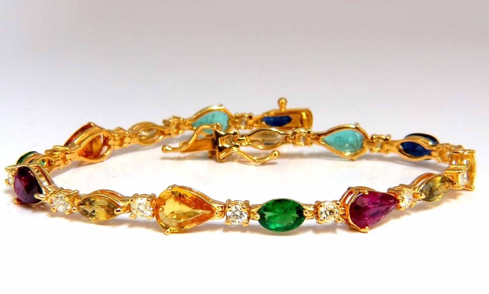 8.38ct Natural Tsavorite Sapphire Emerald Yellow Diamond Tennis Bracelet - 18K Gold Luxury Jewelry for Women, Perfect for Weddings, Parties & Special Occasions