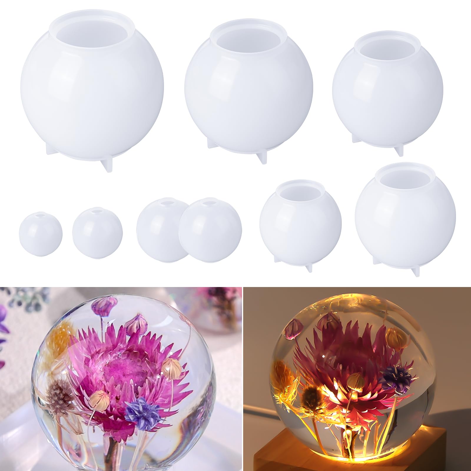 Premium 9-Piece Sphere Silicone Molds for Resin Casting - Seamless 3D Round Ball Molds for Epoxy, Flower Preservation, Soap & Candle Making - DIY Craft, Home Decor & Gift Making Supplies