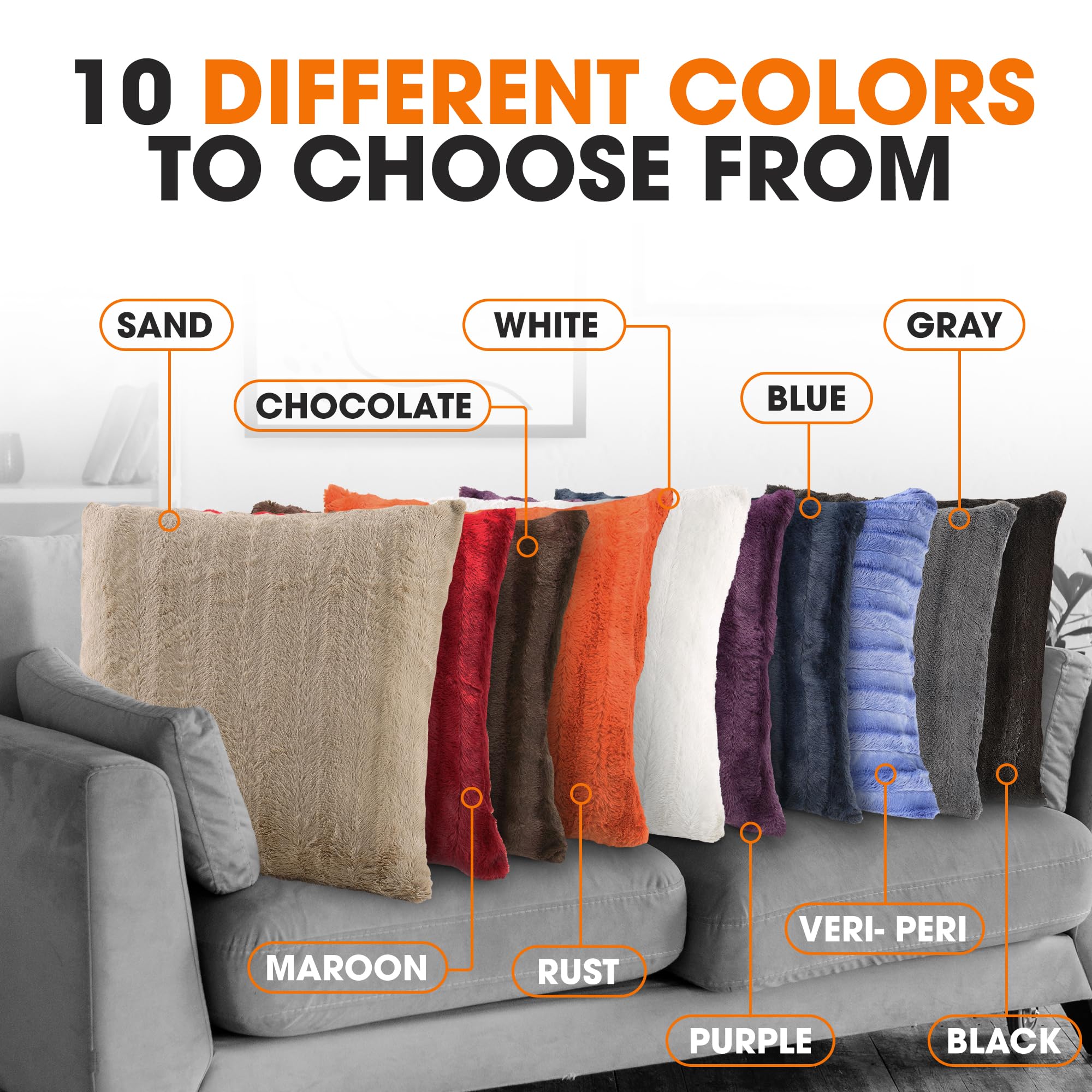 Cheer Collection Faux Fur Throw Pillows - Soft Decorative Couch & Bed Pillows, 24x24 Inch Sand Accent Pillow Set of 2 for Cozy Bedroom & Living Room Decor - Perfect for Reading Nooks, Sofa Styling & Home Aesthetics