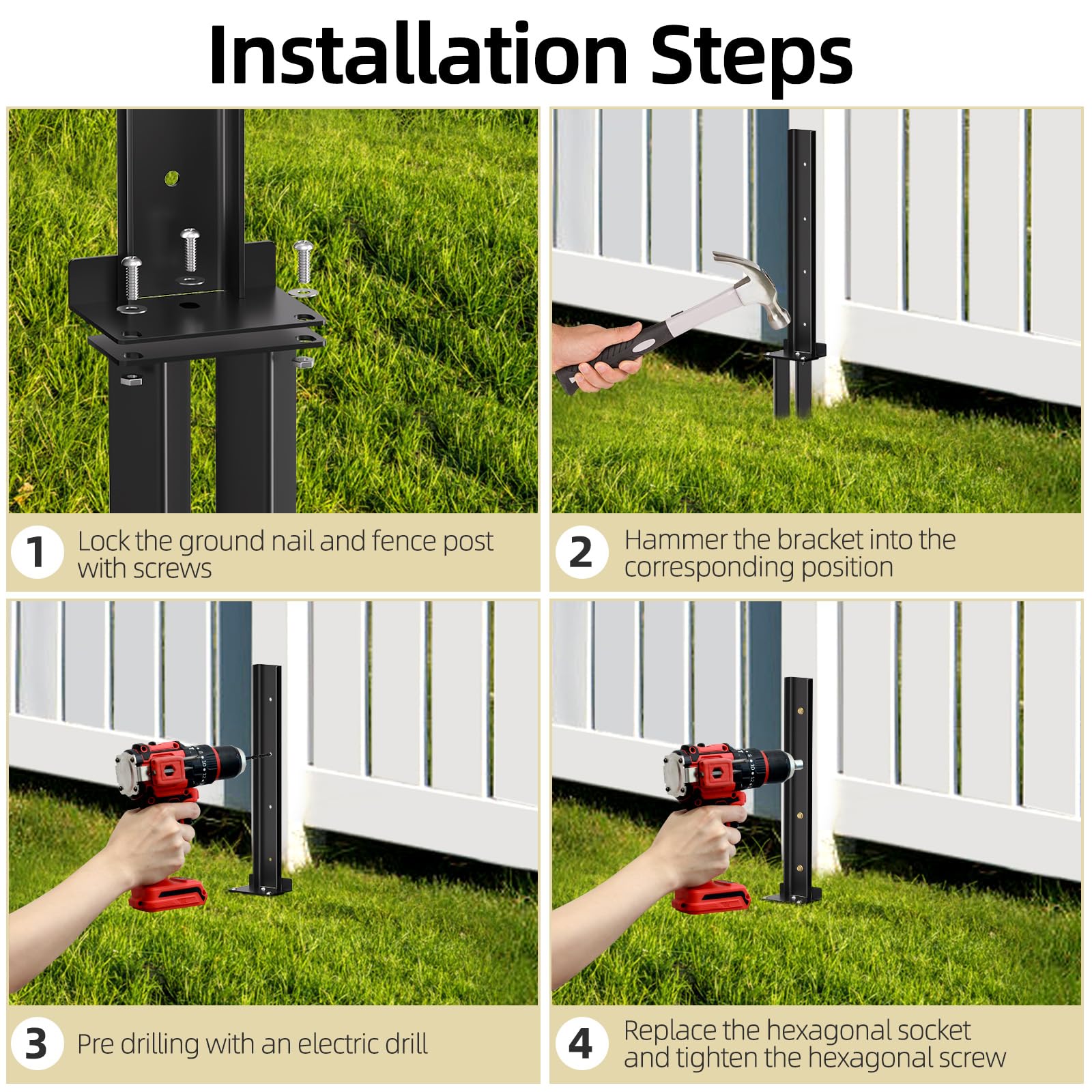 2 Pack Fence Post Repair Kit - Heavy Duty Ground Spike Anchors for Fixing Tilted or Broken Wooden Fence Posts | Perfect for Backyard, Garden, and Farm Fence Maintenance