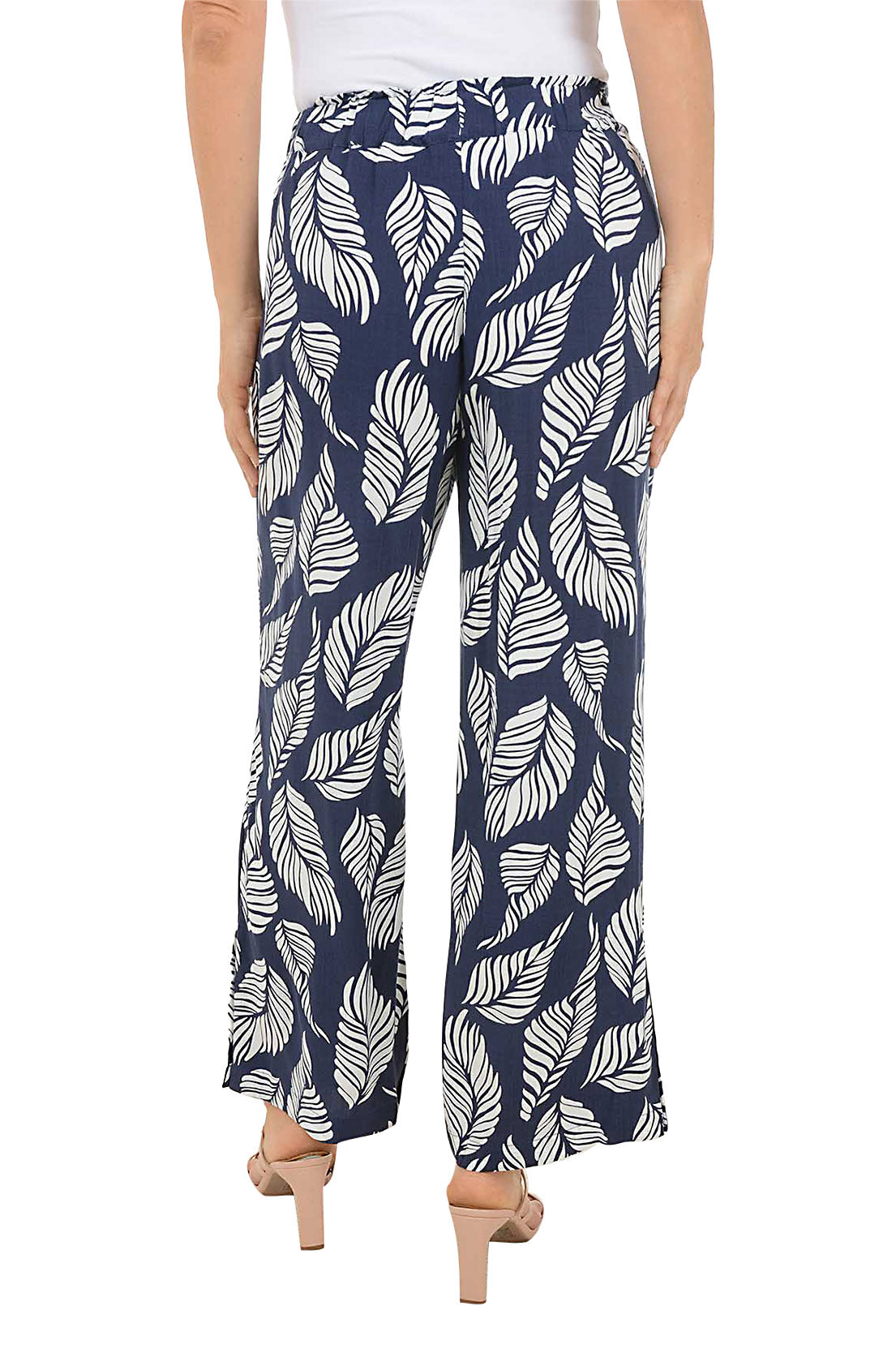 Indigo Leaf Palazzo Pants for Women - Flowy Wide Leg Lounge Pants - Soft Comfortable Elastic Waist - Perfect for Yoga, Travel & Relaxation at Home