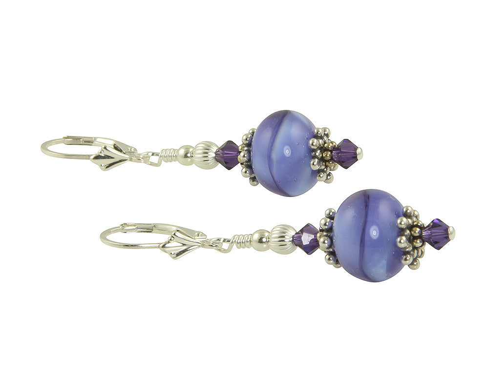 Exquisite Tanzanite Purple Swirls Lampwork Glass Earrings for Women | Handmade Bohemian Dangle Earrings | Perfect for Parties, Weddings & Special Occasions