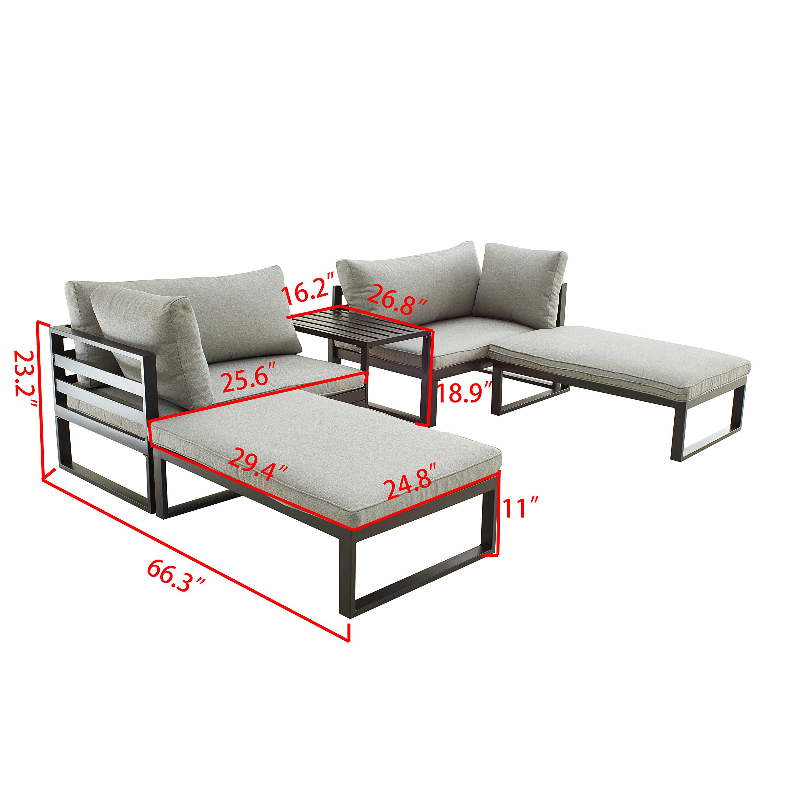 5-Piece Outdoor Patio Furniture Set - Sofa, Lounge Chairs & Ottoman with Cushions - Perfect for Garden, Backyard, Poolside Relaxation and Entertaining