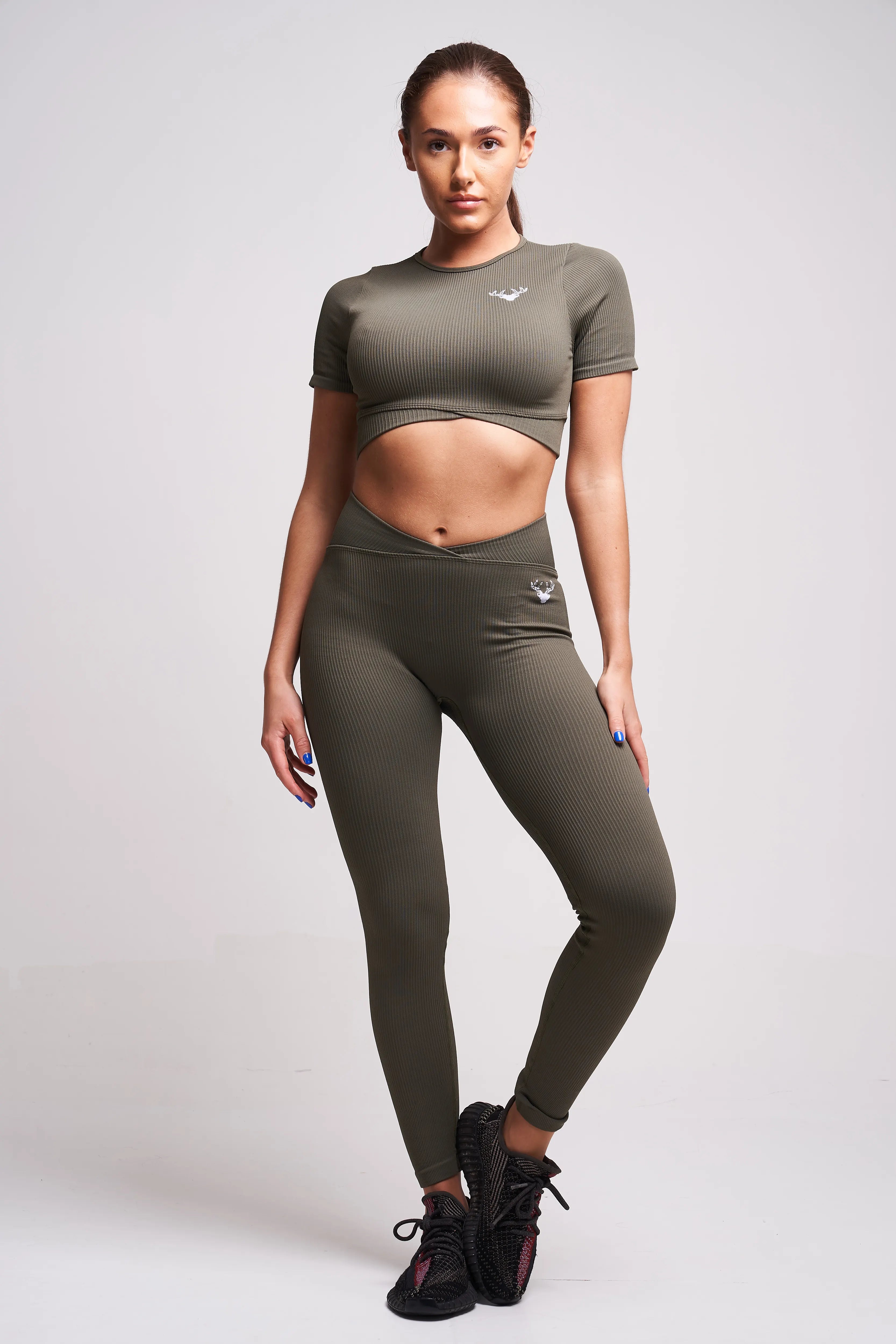 Evlan Recycled Rib Criss Cross Legging - Petrol Green High Waisted Yoga Pants for Women | Workout, Running, Lounge & Everyday Wear