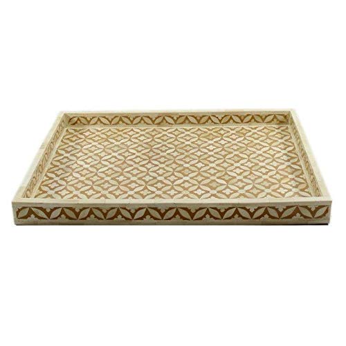 Exquisite Handmade Antique Bone Inlay Serving Tray - Decorative Ottoman Style Breakfast Tray for Bed, Coffee & Dining | Perfect for Home Decor, Gift Giving & Entertaining | Fairdeal Handicrafts