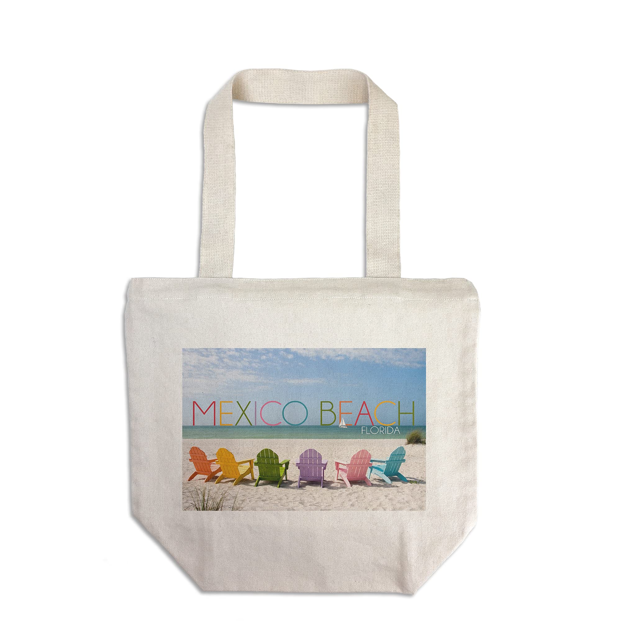 Lantern Press Mexico Beach Florida Colorful Beach Chairs Sailboat Design - 100% Cotton Canvas Reusable Tote Bag for Shopping, Beach Trips & Daily Use