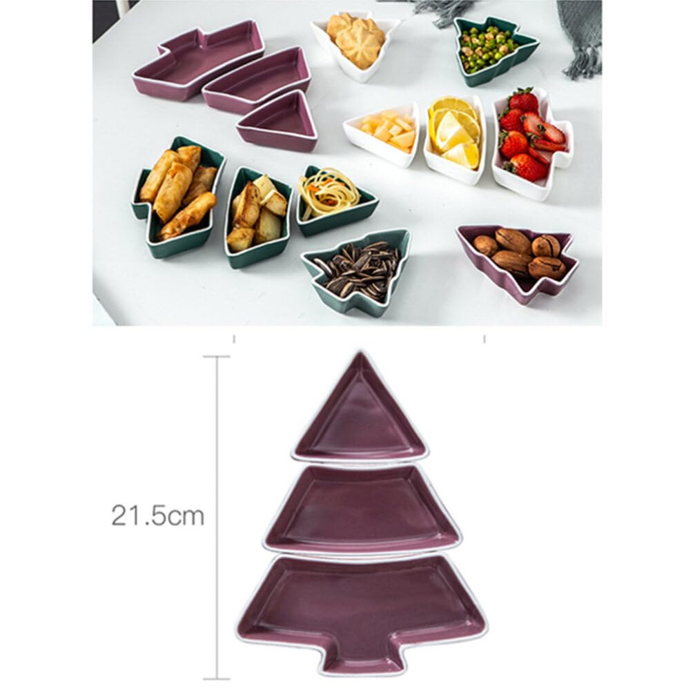 Christmas Tree Shaped Ceramic Snack Platter with Sections - Dried Fruit, Candy, Pastry & Nut Serving Dish for Holiday Parties & Entertaining (Purple)
