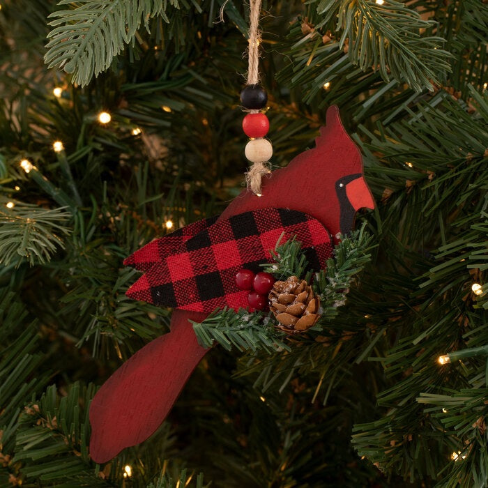 6 Pack Black and Red Buffalo Check Cardinal Christmas Ornaments - Perfect for Holiday Tree Decor, Festive Home Decorations, and Seasonal Gifts