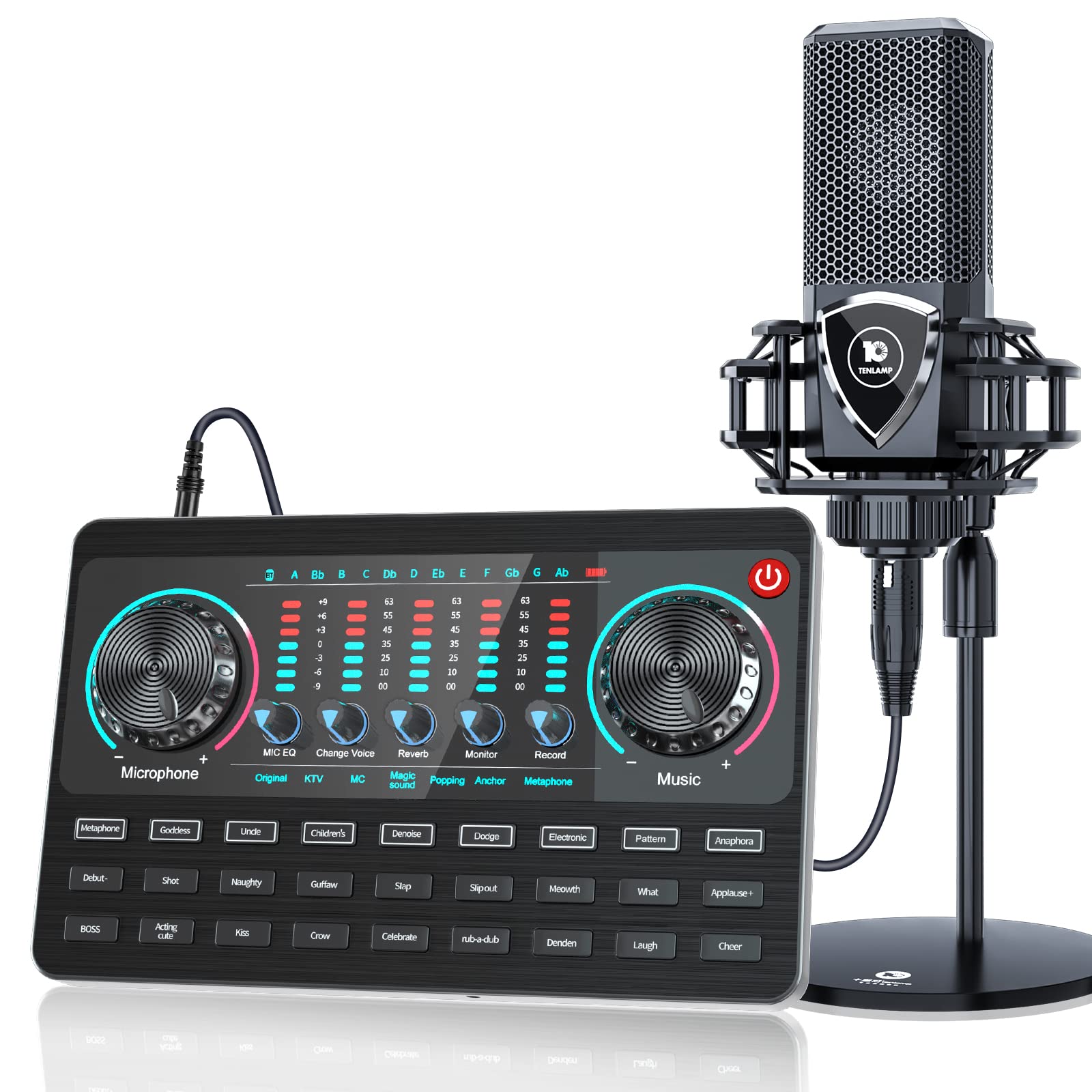 Tenlamp Q8 Podcast Microphone Bundle with Sound Board, Voice Changer & Mixer Controller - Professional Studio Live Sound Card Kit for PC & Smartphone Recording, Live Streaming & Podcasting - Perfect for Home Studios, Gaming & Content Creation