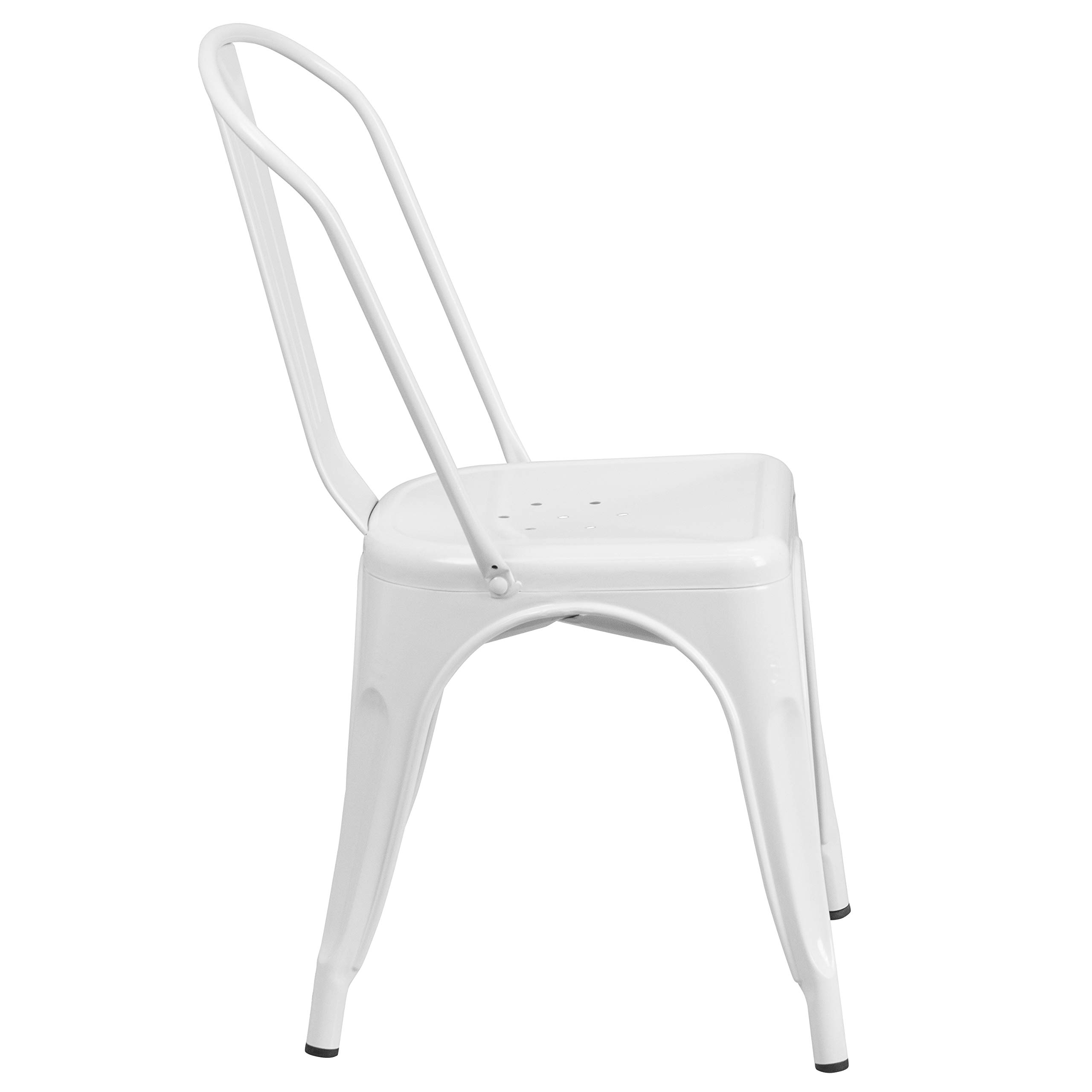 4 Pack White Metal Stackable Chairs for Indoor & Outdoor Use - Durable Bistro & Restaurant Chairs - Perfect for Dining, Cafes, Patios & Events