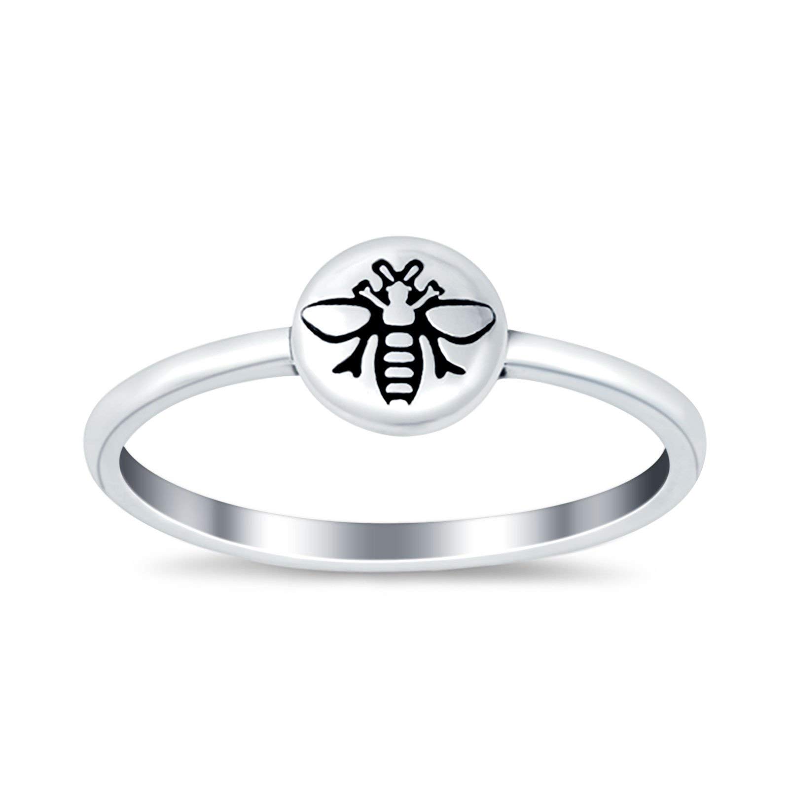 Blue Apple Co. 6mm Midi Ring Bee Band - Oxidized Solid 925 Sterling Silver Jewelry for Women | Stackable Rings, Boho Style, Gift for Her, Everyday Wear & Special Occasions
