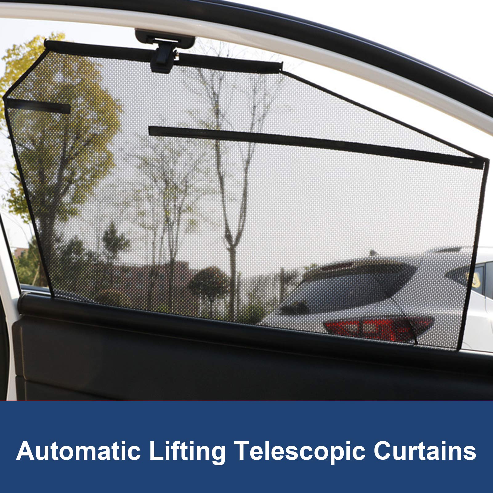Fydun Universal Automatic Car Window Shade - Telescopic Sun Shade Curtain Blocks UV Rays & Heat for Car Back Windows | Perfect for Road Trips & Summer Parking