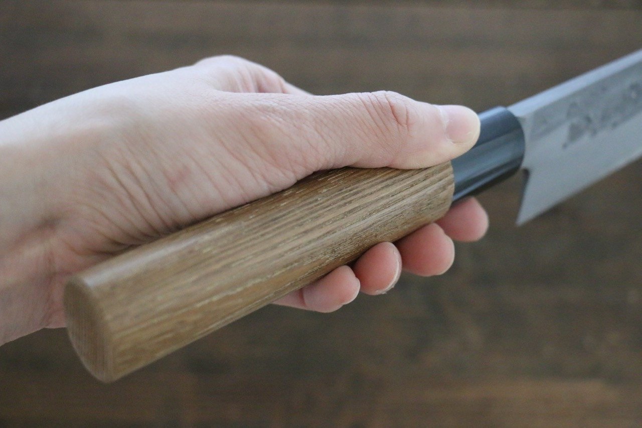 Premium Seisuke Blue Steel No.2 Nashiji Gyuto 210mm Japanese Chef Knife with Chestnut Handle - Perfect for Sushi, Meat Cutting & Professional Kitchen Use
