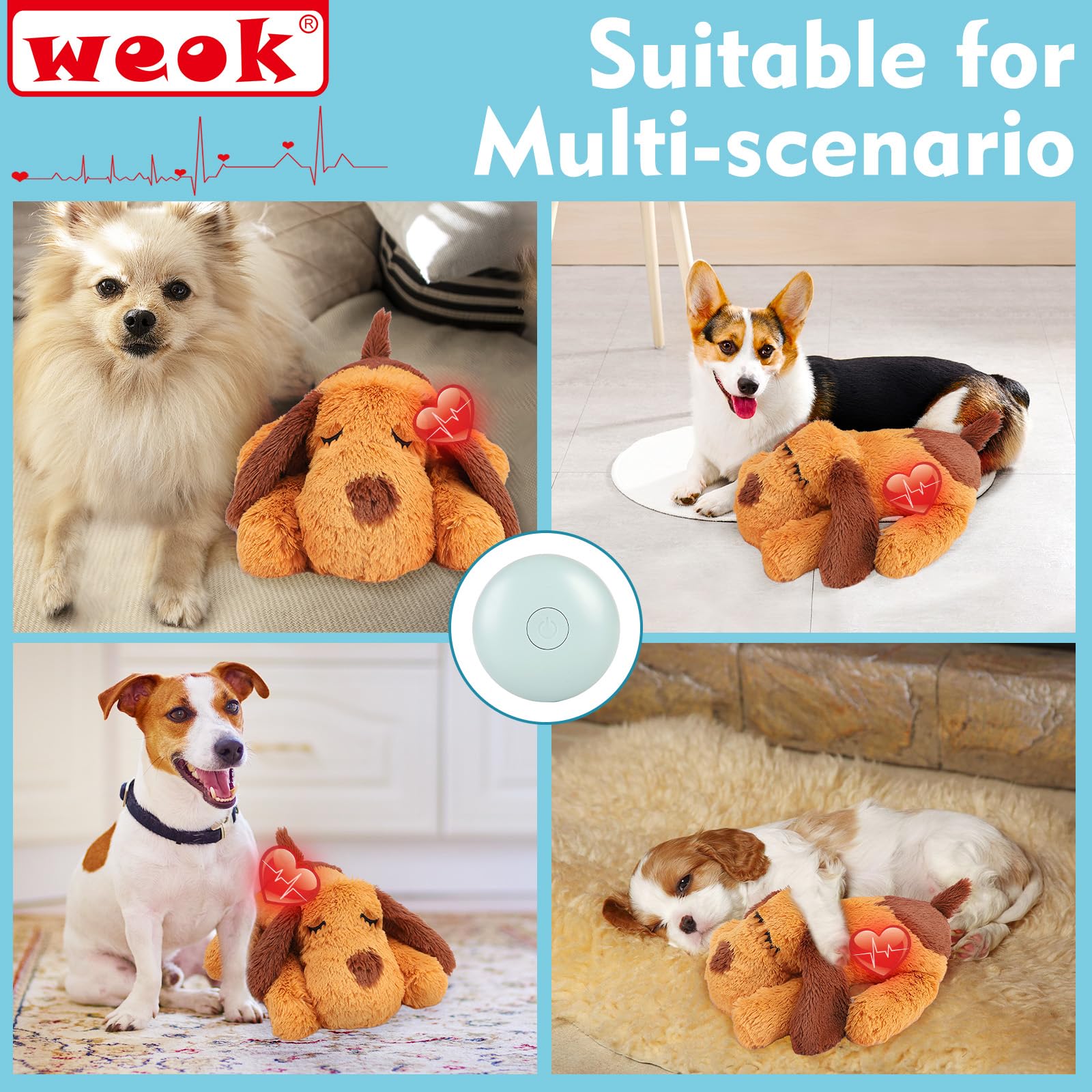 Heartbeat Puppy Toy - Soothing Stuffed Animal with Realistic Heartbeat for Anxious Dogs, Calming Aid for Puppy Separation Anxiety, Comfort Cuddler Pillow - Perfect for New Puppies, Travel & Bedtime Stress Relief