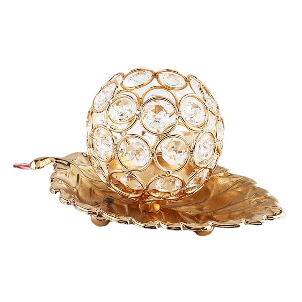 Vintage Crystal Tealight Candle Holder with Plate - Gold Table Centerpiece for Dining Room, Home Decor, Housewarming & Christmas Gift | Elegant Dinner Party, Wedding, Holiday Decorations