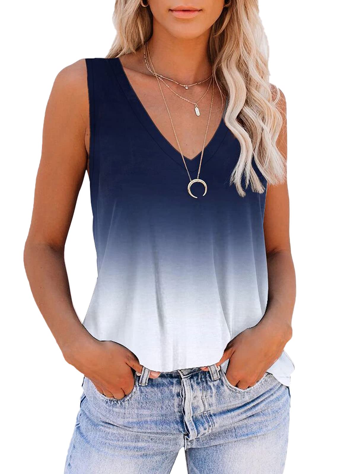 ETCYY Women's Summer V-Neck Tank Tops - Tie Dye Sleeveless Basic Tee, Cute Printed Loose Fit Blouse for Casual Wear, Beach Outings & Summer Fashion