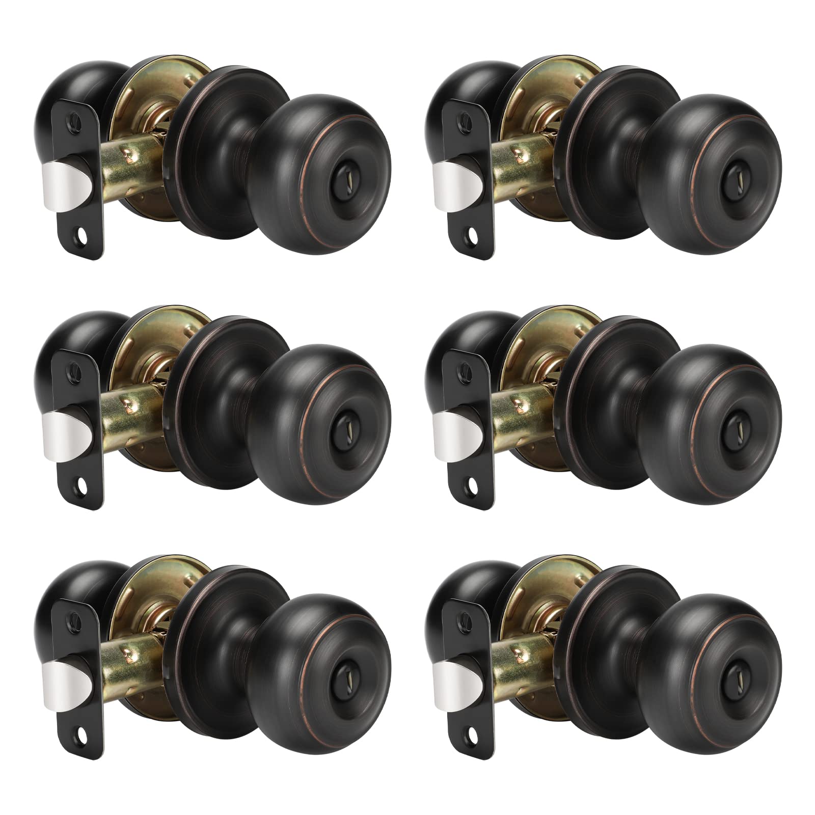 Oil Rubbed Bronze Door Knobs (6-Pack) - Stainless Steel Privacy Door Knob Set for Interior Doors - Perfect for Bathroom, Bedroom & Home Security - Durable & Stylish Hardware for Modern Homes