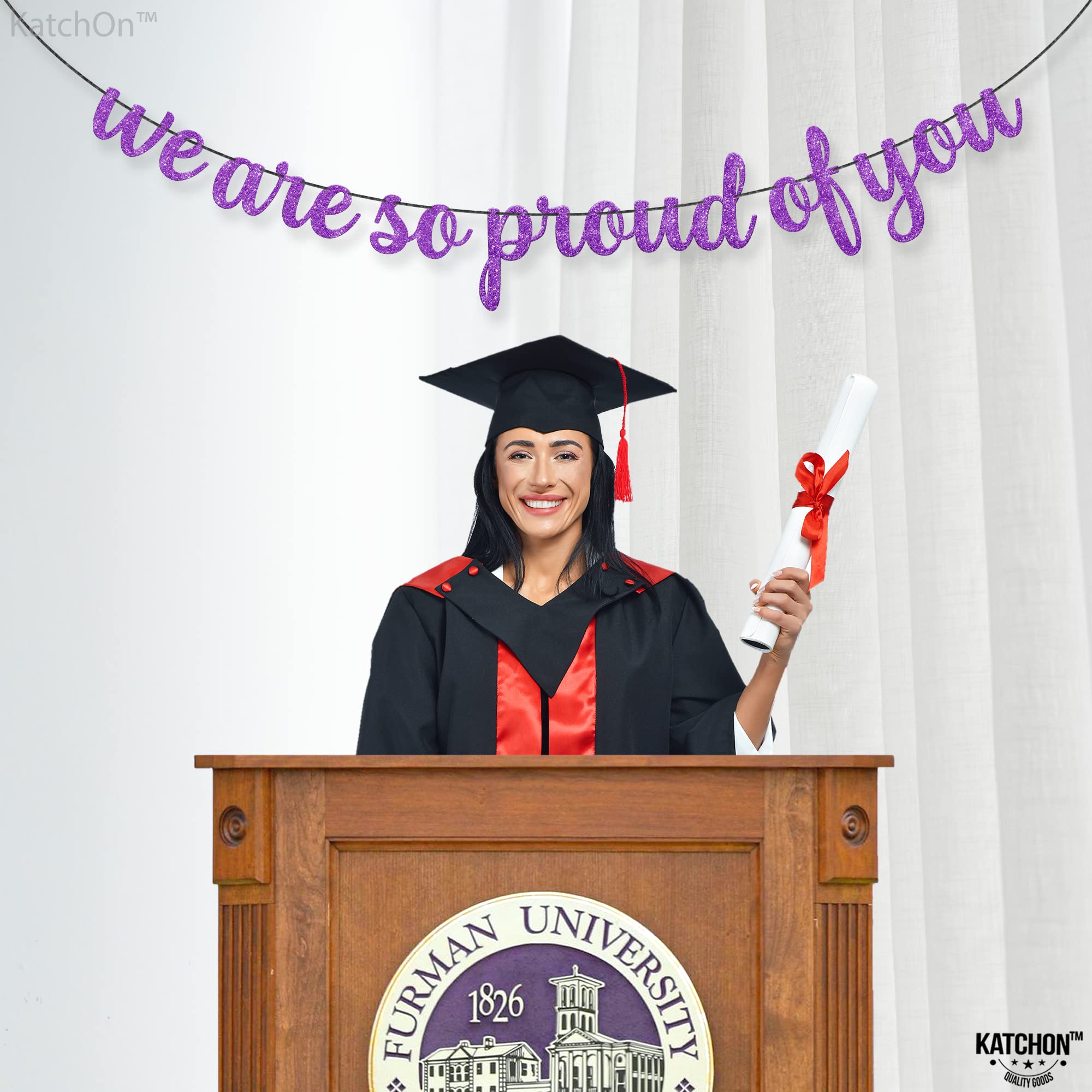 KatchOn 10ft Glitter Congratulations Banner - Purple Graduation Decor for Class of 2025 | Lavender Proud of You Sign | Perfect for Graduation Parties, School Events & Celebration Decorations