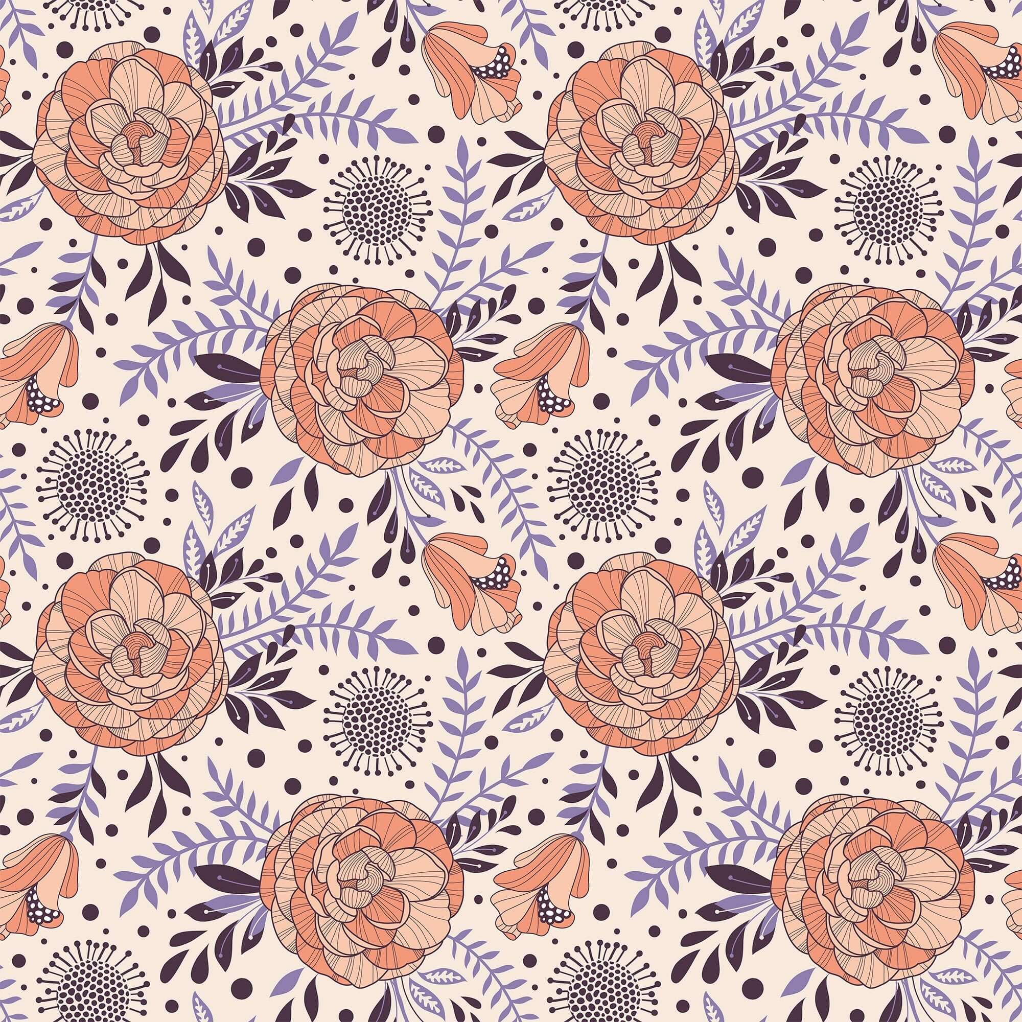 Orange and Purple Botanical Floral Peel and Stick Removable Wallpaper 6586 - Self-Adhesive Wall Decor for Bedroom, Living Room, Nursery & Office