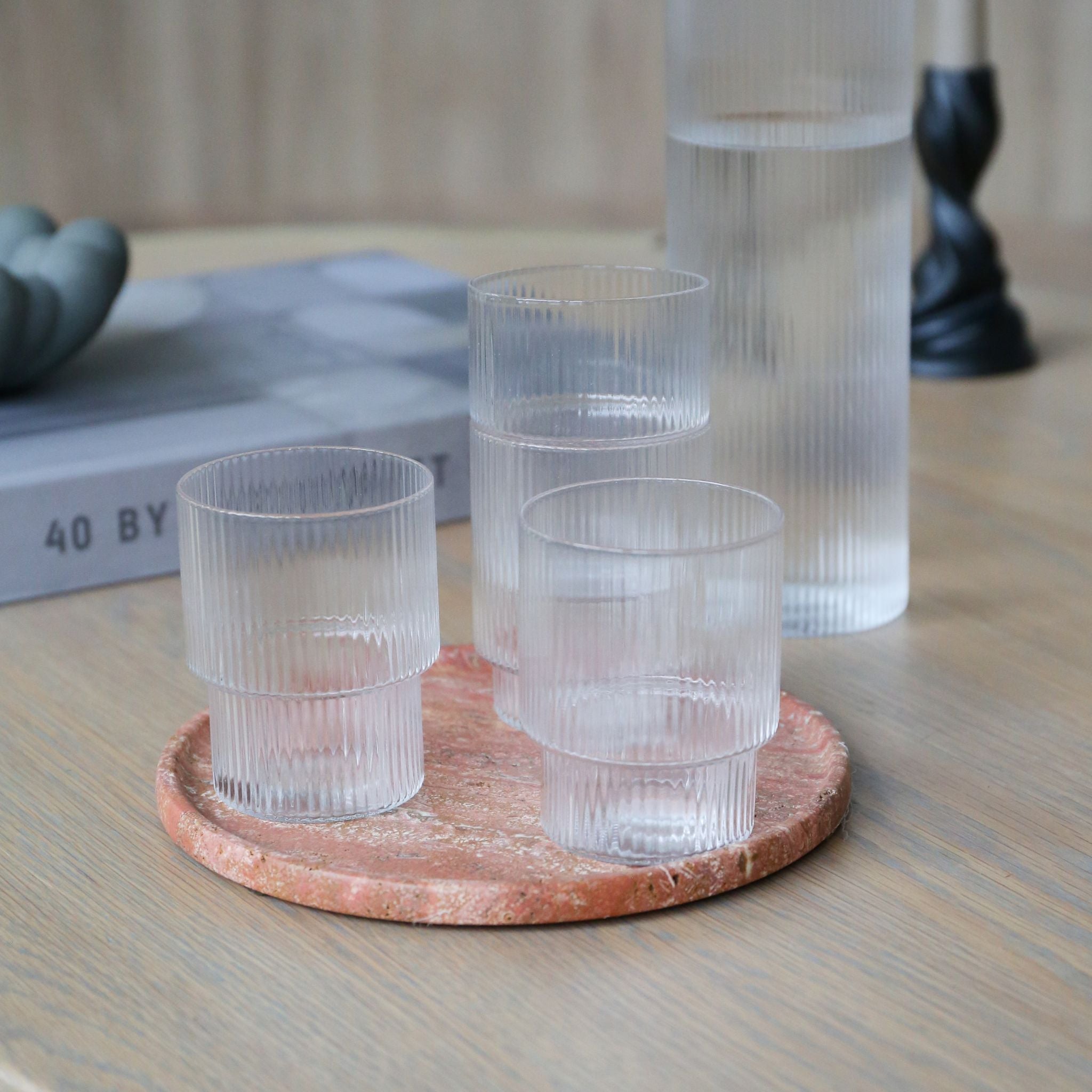 FERM LIVING Ripple Glasses - Set of 4 Clear Drinking Glasses for Water, Juice & Cocktails | Modern Glassware for Home, Bar & Restaurant Use