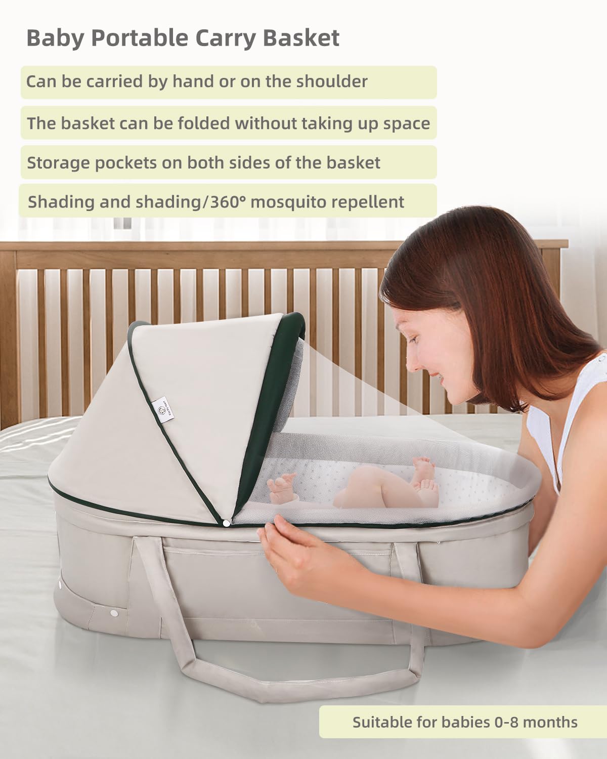 Portable Baby Travel Bassinet & Co-Sleeper with 2-in-1 Canopy - Light Grey Mini Crib for Newborns | Perfect for Home, Travel & Bedside Sleeping