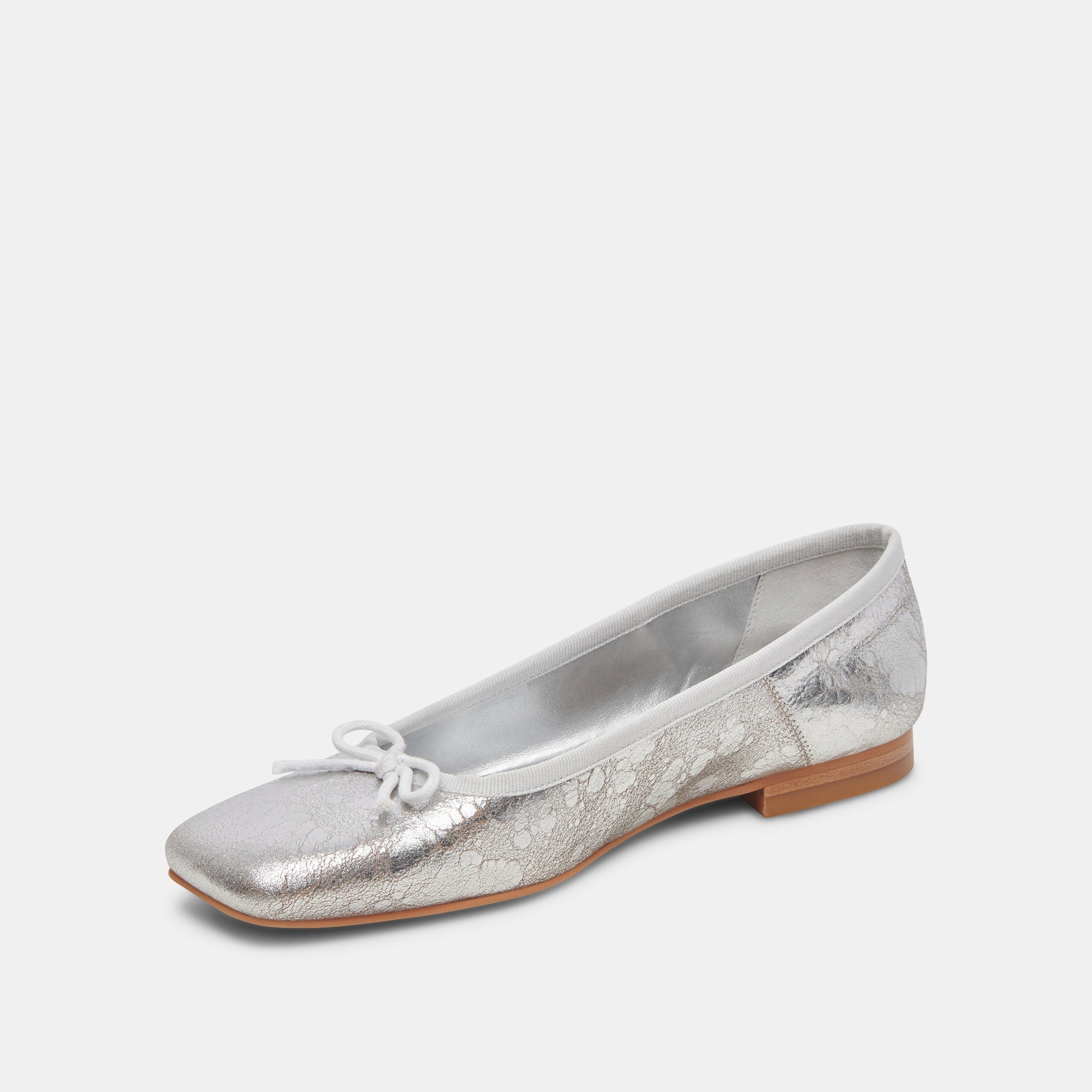 ANISA WIDE BALLET FLATS - Silver Distressed Leather Women's Shoes | Comfortable Slip-On Flats for Casual Wear, Office & Everyday Use