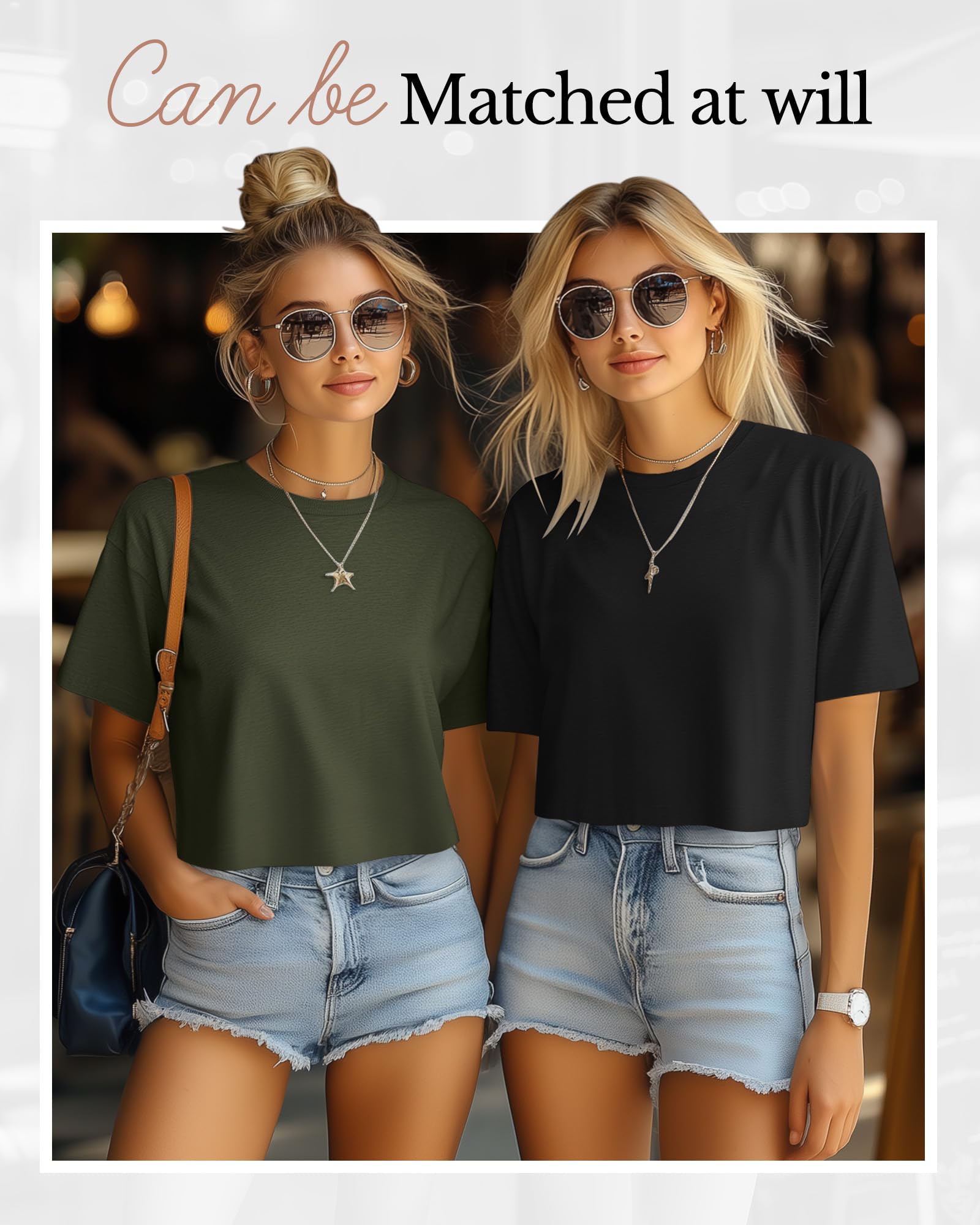 Riyiper 4 Pack Women's Half Sleeve Crop Tops - Casual Crew Neck Plain T-Shirts for Spring & Summer | Workout, Yoga, Office & Everyday Wear