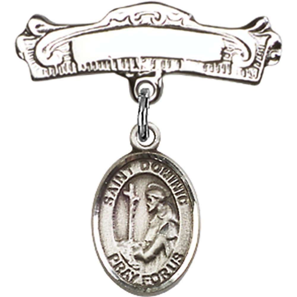 St. Dominic de Guzman Sterling Silver Baby Badge with Arched Polished Pin - 7/8 x 7/8 Inches - Perfect for Christenings, First Communions & Religious Gifts